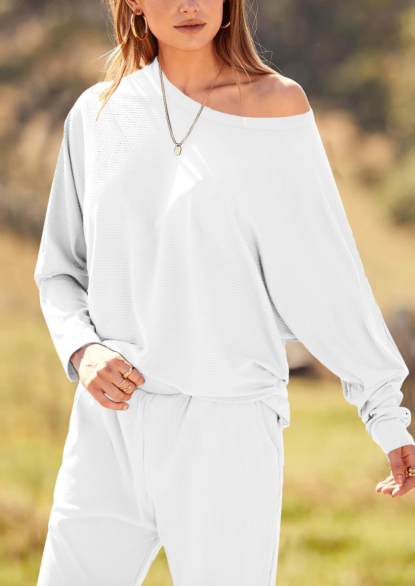 Women's Fall 2 Piece Lounge Set Long Sleeve Tops Ribbed Pants Spring Matching Sweatsuit Travel Outfits Clothes