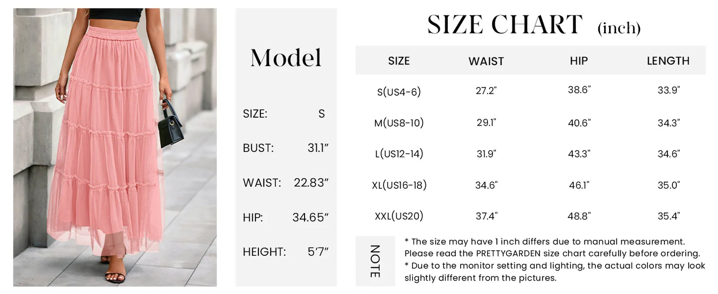 Maxi Skirts for Women Fall Tulle High Waisted Ruffle Flowy A-Line Long Skirt Country Concert Outfits
