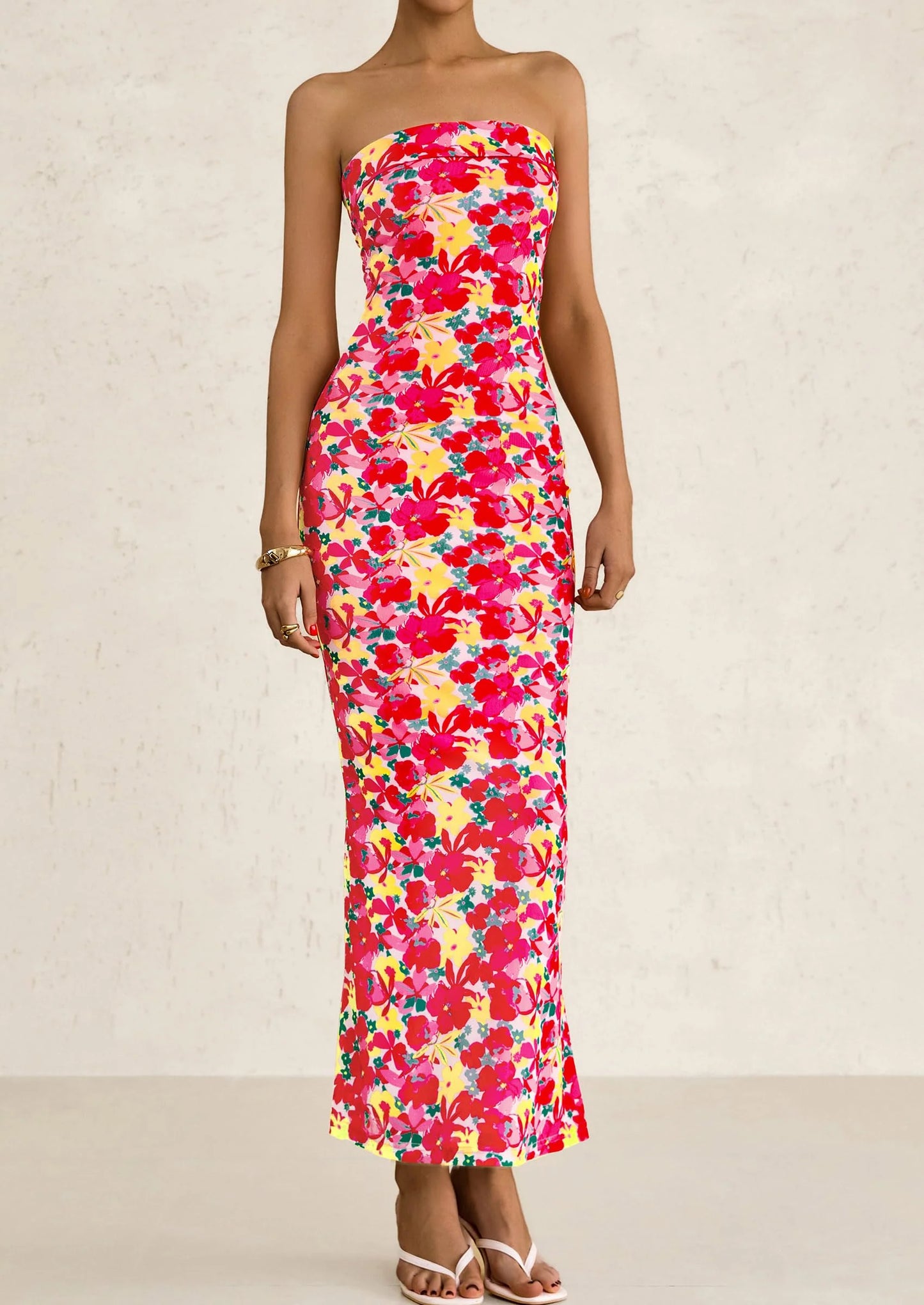 Womens Printed Tube Maxi Dress Strapless Bodycon Sleeveless Night Out Long Dresses