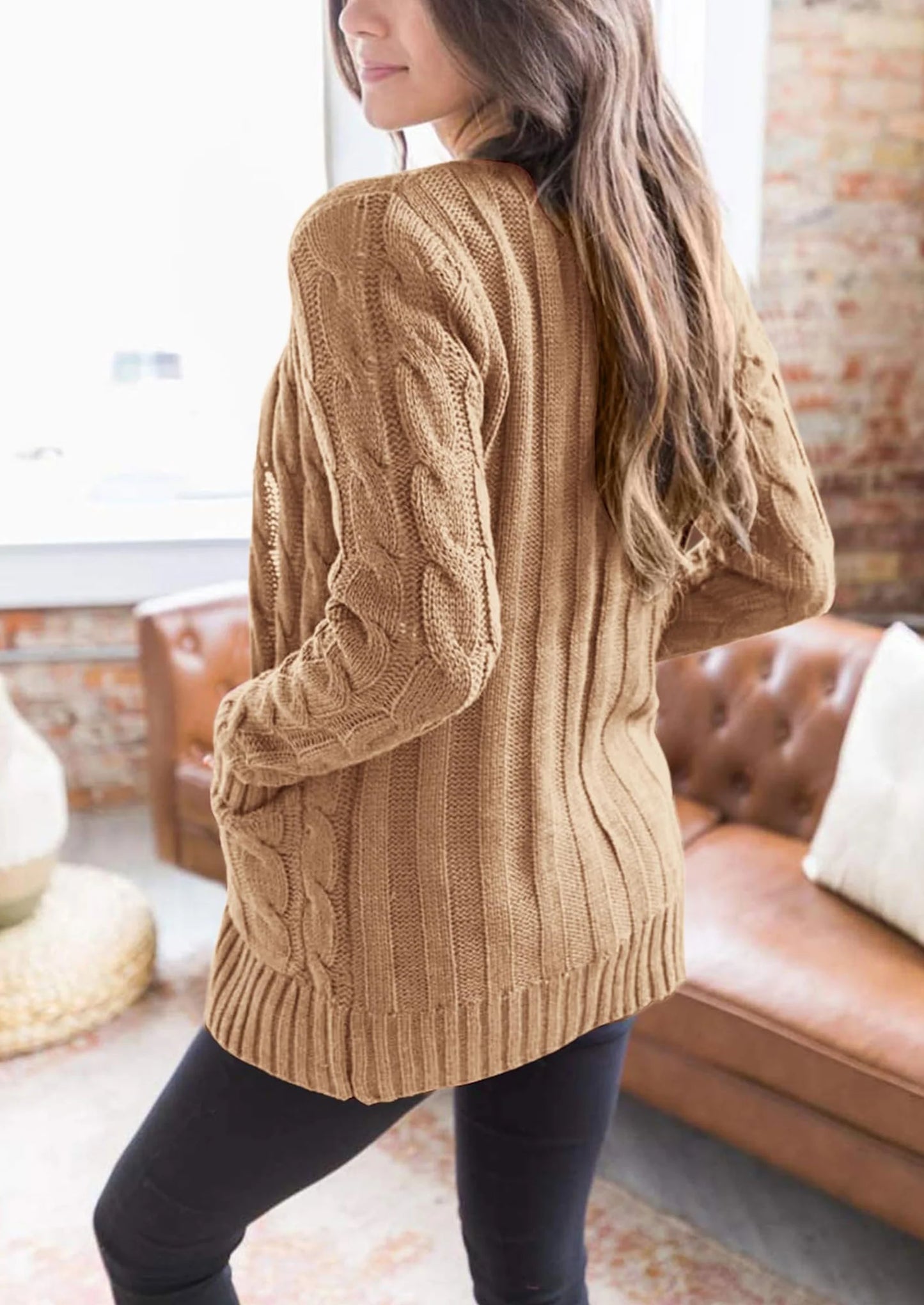 Women's Open Front Cardigan Sweaters Fall Fashion Button Down Cable Knit Chunky Winter Outerwear Coats