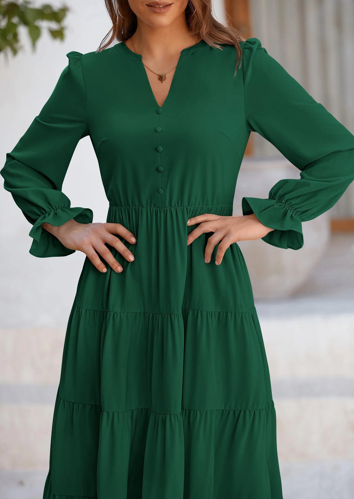 Women Fall Long Sleeve Smocked Maxi Dress Casual Square Neck Swiss Dot Tiered Ruffle Flowy Spring Pocket Dresses