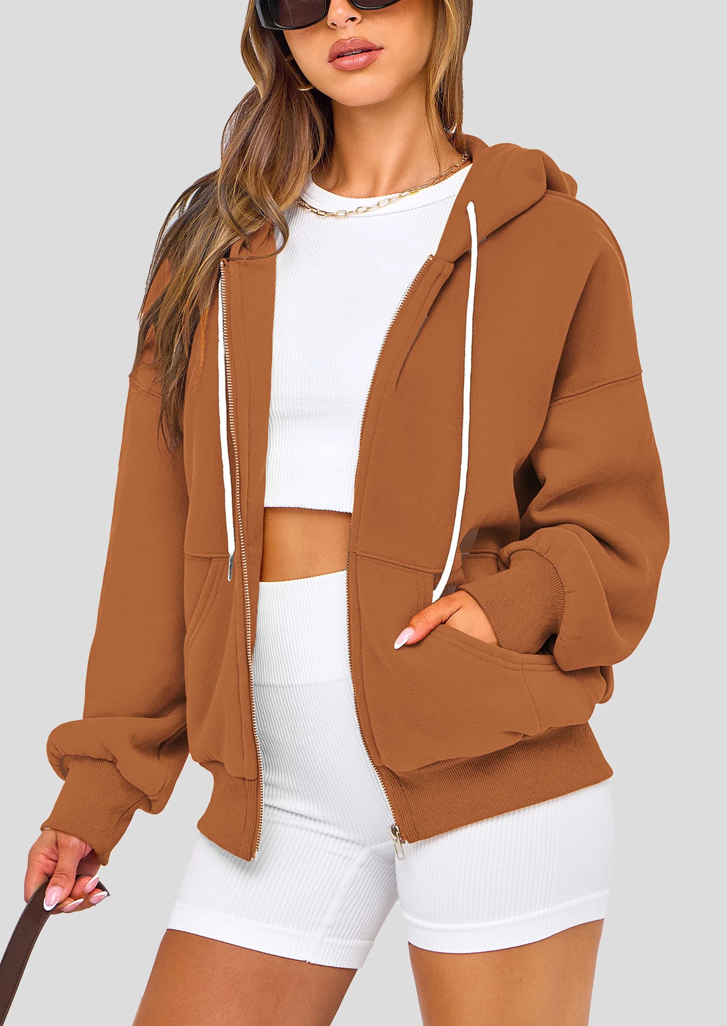 Women's Fall Oversized Hoodies Sweatshirt Long Sleeve Zip Up Pockets Loose Fit Y2K Winter Jackets Coat
