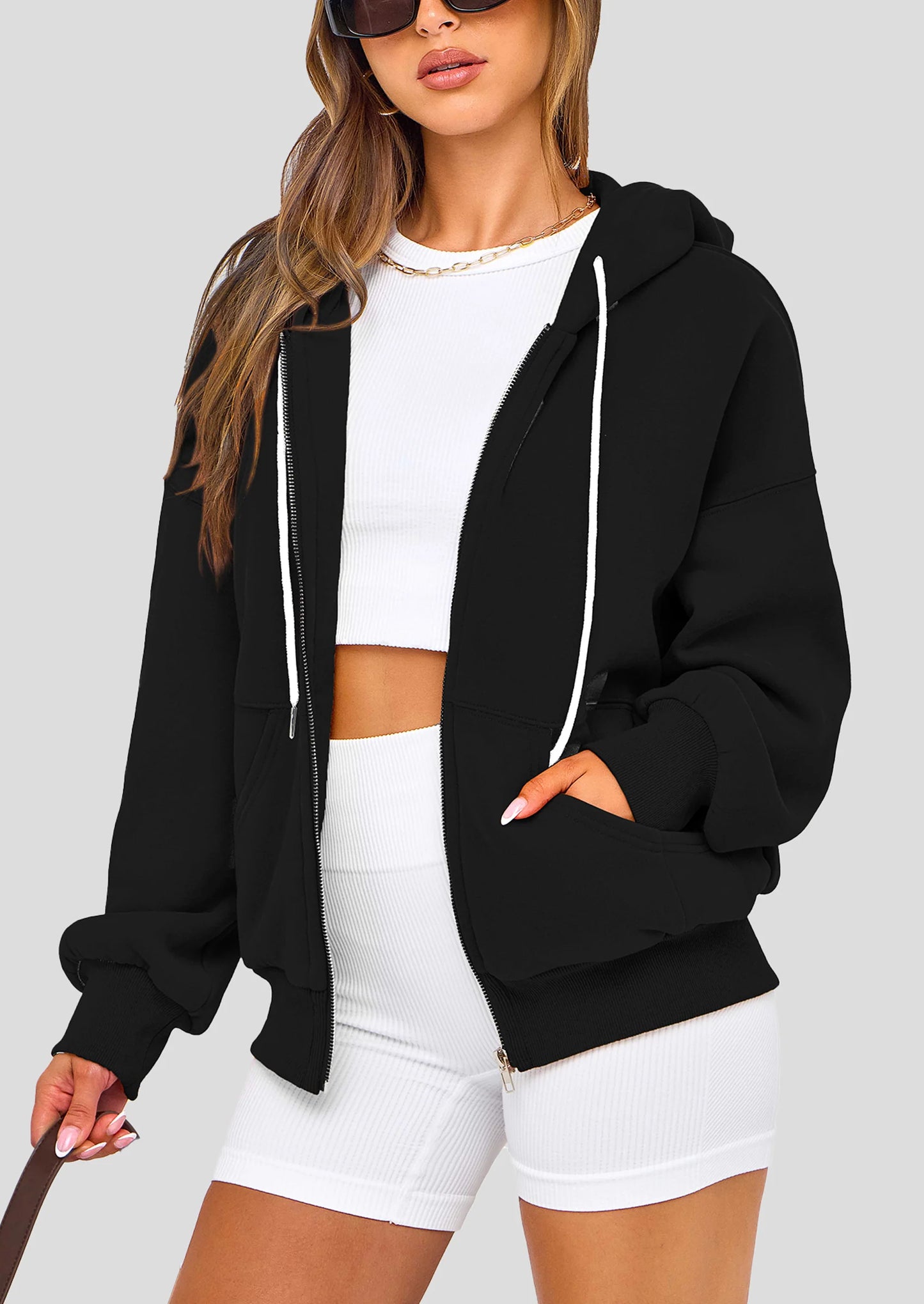 Women's Fall Oversized Hoodies Sweatshirt Long Sleeve Zip Up Pockets Loose Fit Y2K Winter Jackets Coat