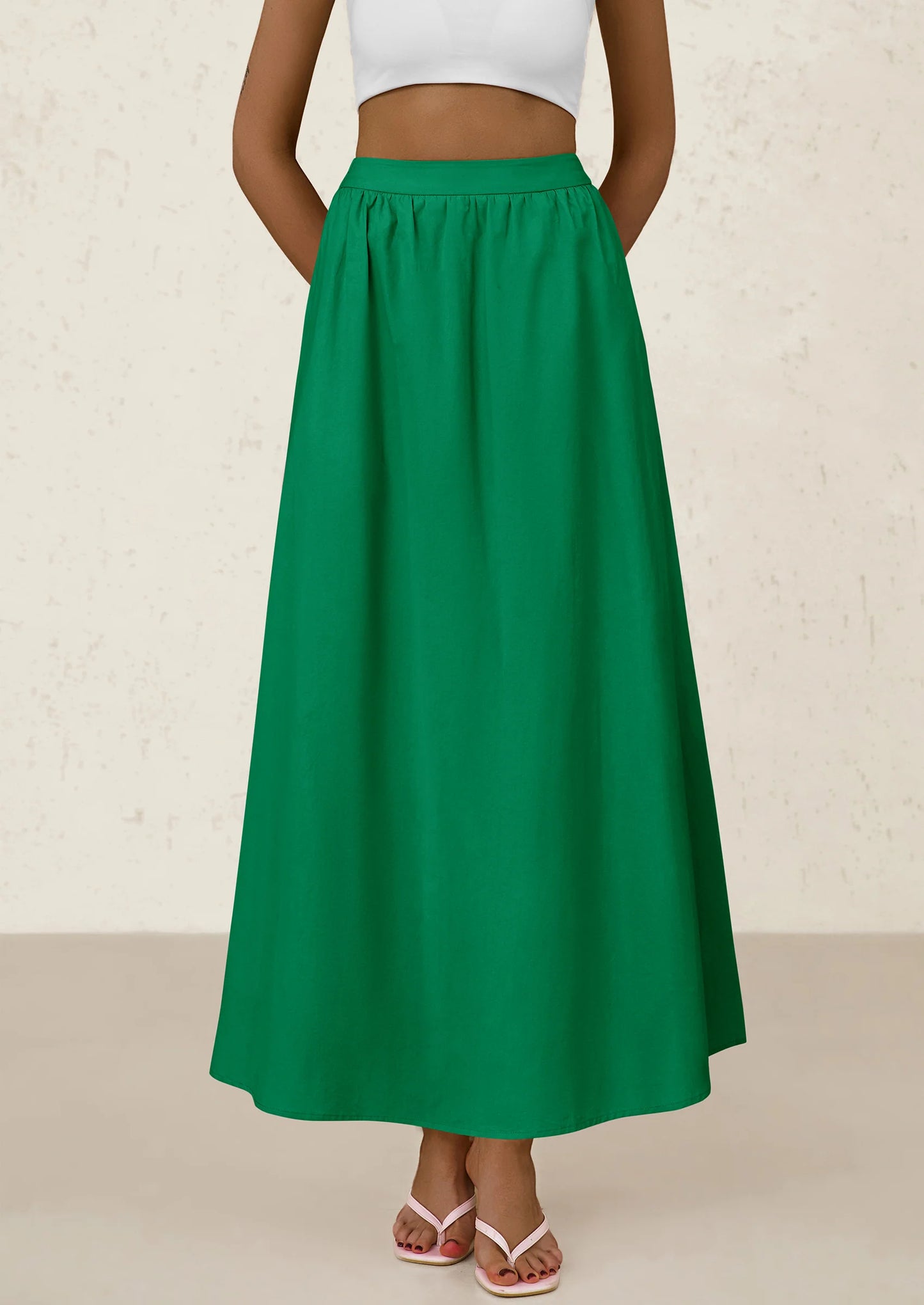 Women's Maxi Skirts Summer Trendy Ruffle High Waisted Casual Long Flowy Skirt with Pockets