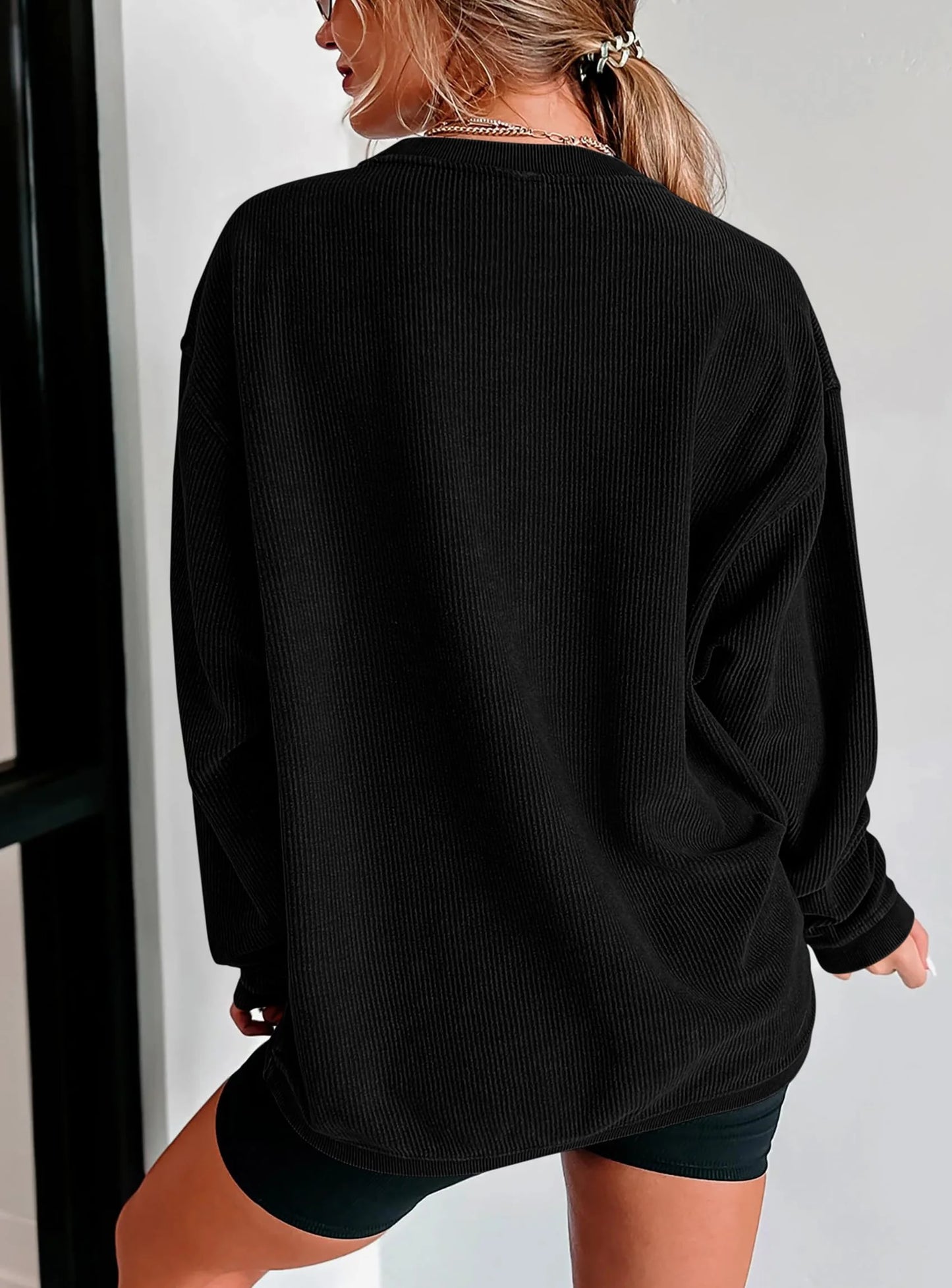 Women's Oversized Sweatshirt 2025 Fall Fashion Clothes Ribbed Corduroy Long Sleeve Going Out Pullover Tops