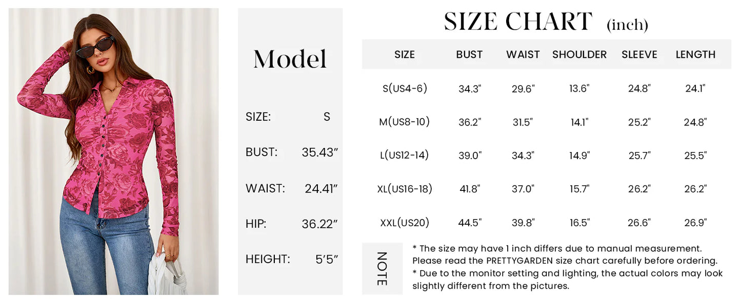 Women Button Down Floral Shirts Fall Trendy Long Sleeve V Neck Ruched Fitted Mesh Blouse Tops Date Outfits