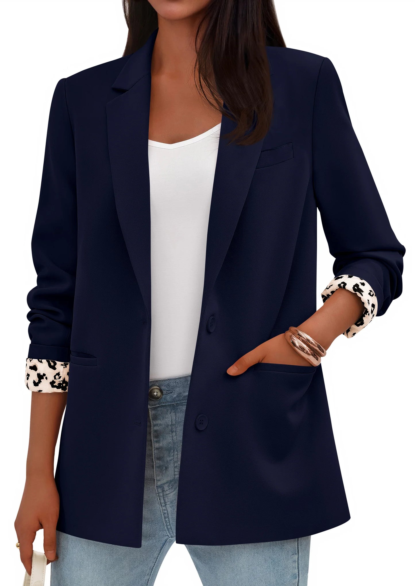 Blazers for Women Fall Work Office Suit Jackets Dressy Open Front Leopard Blazer Business Casual Outfits