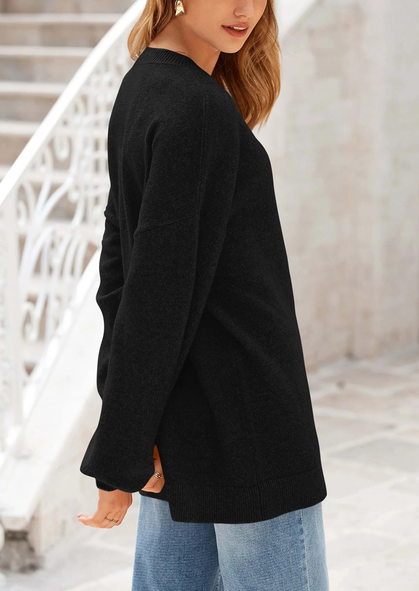 Women's Fall Sweaters Casual Crew Neck Long Sleeve Pullover Tops Ribbed Knit Loose Fit Winter Clothes