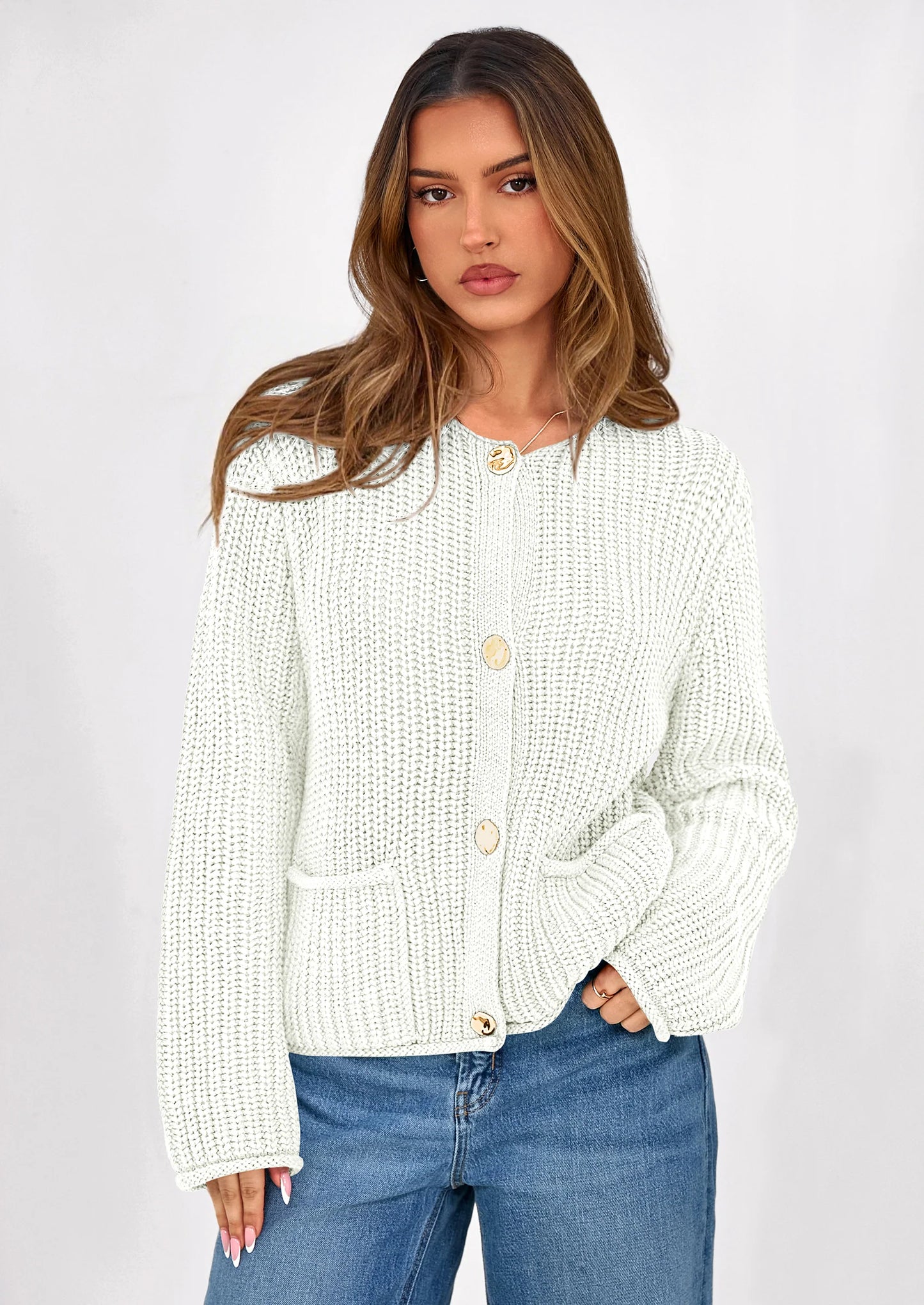 Cardigan Sweaters for Women Trendy Oversized Knit Chunky Button Cardigans Fall Winter Outfits with Pockets