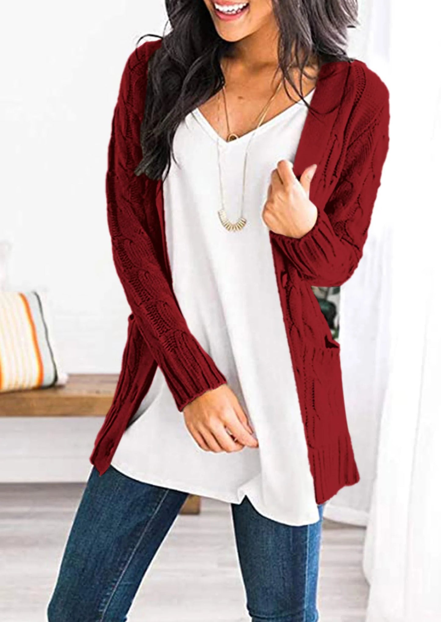 Women's Open Front Cardigan Sweaters Fall Fashion Button Down Cable Knit Chunky Winter Outerwear Coats