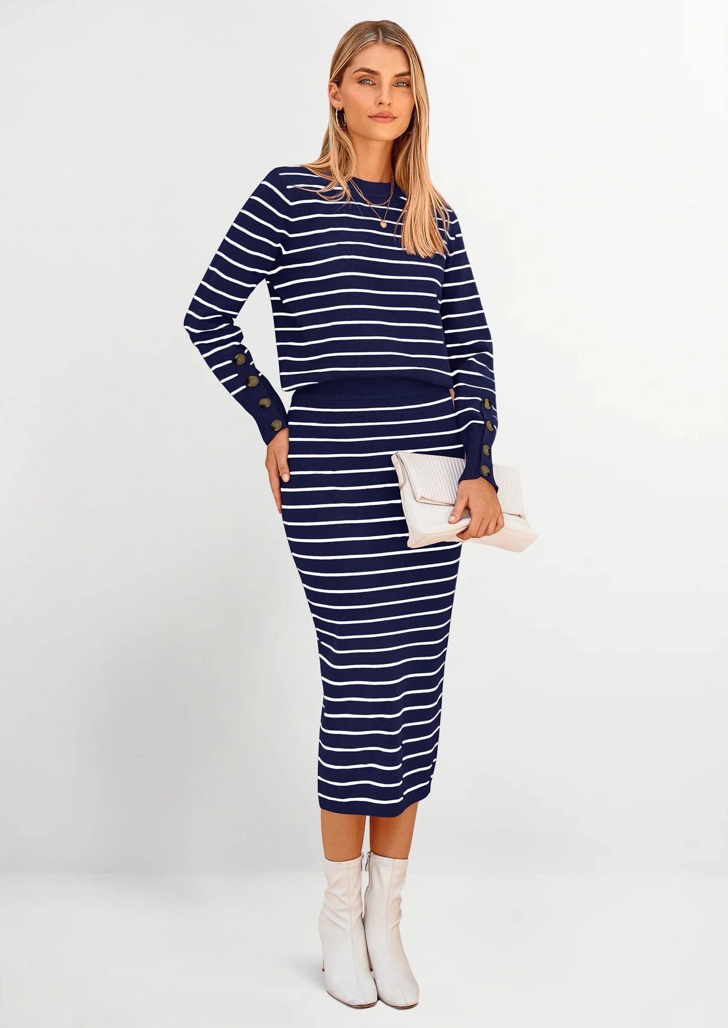 2 Piece Skirts Sets For Women Fall Fashion Striped Sweater Dress Knit Lounge Travel Outfits Winter Clothing