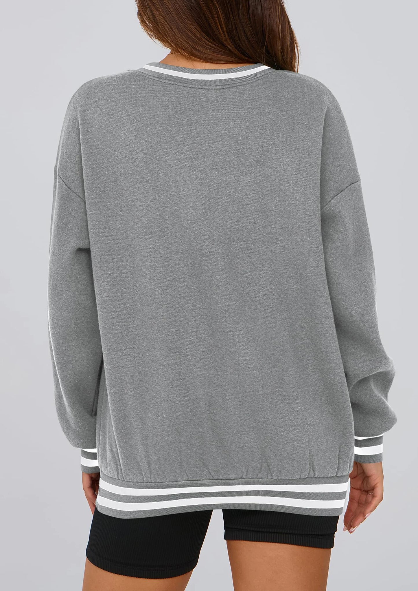 Women's Oversized Sweatshirts Casual Long Sleeve Stripes Knit V Neck Pullover Top Fall Teens Preppy Clothes