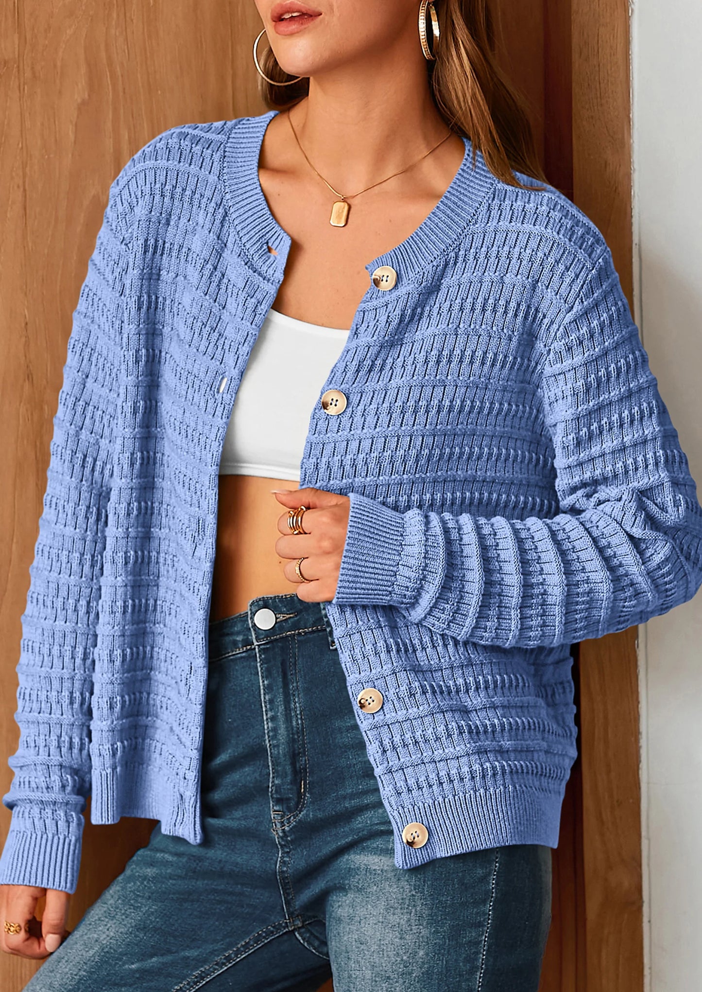 Women's Knit Cardigan Sweaters Casual Long Sleeve Open Front Button Down Trendy Jackets Outerwear