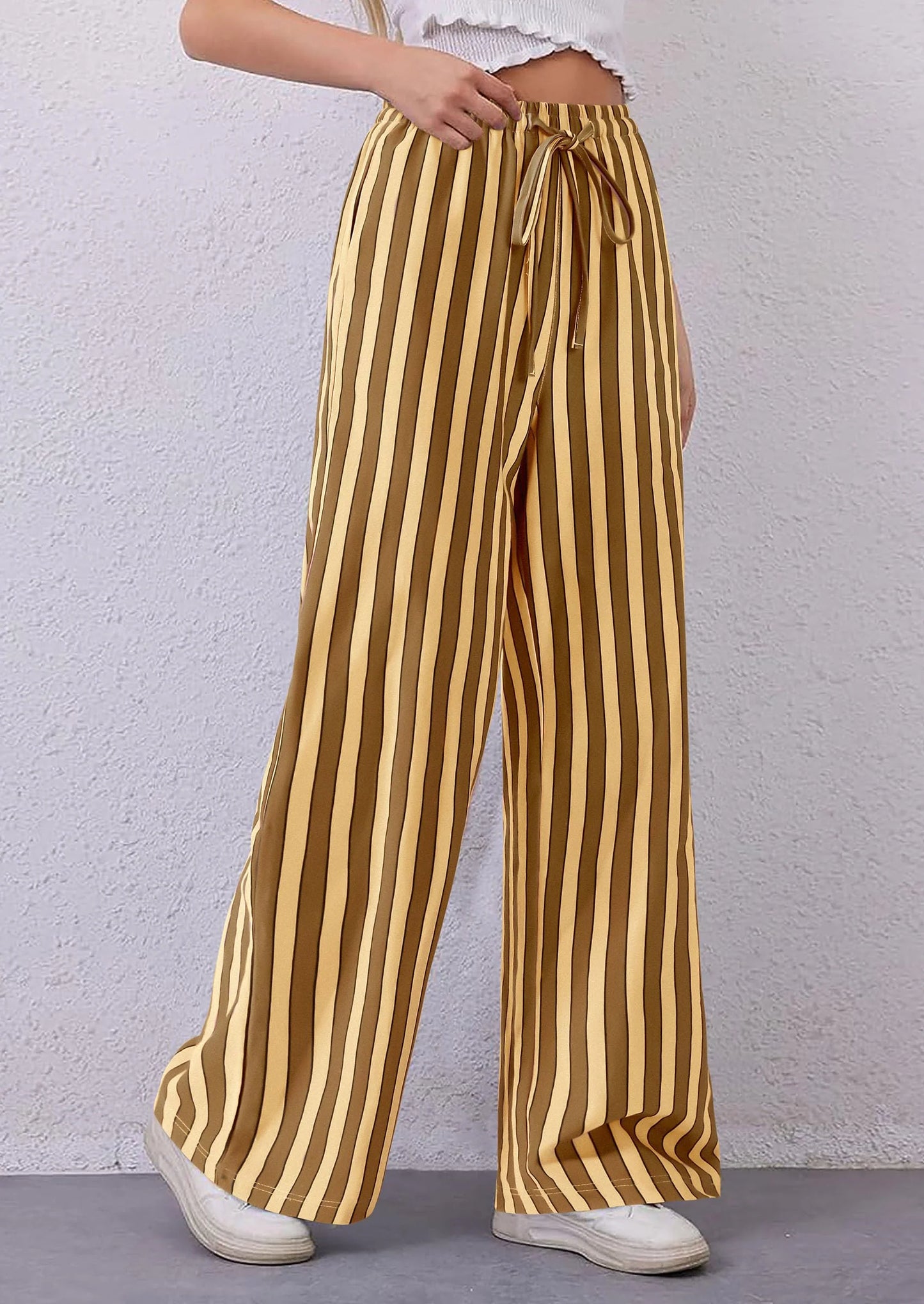 Women's Summer Striped Wide Leg Lounge Pants Trendy Clothes Drawstring Elastic Waist Comfy Pajama Bottoms