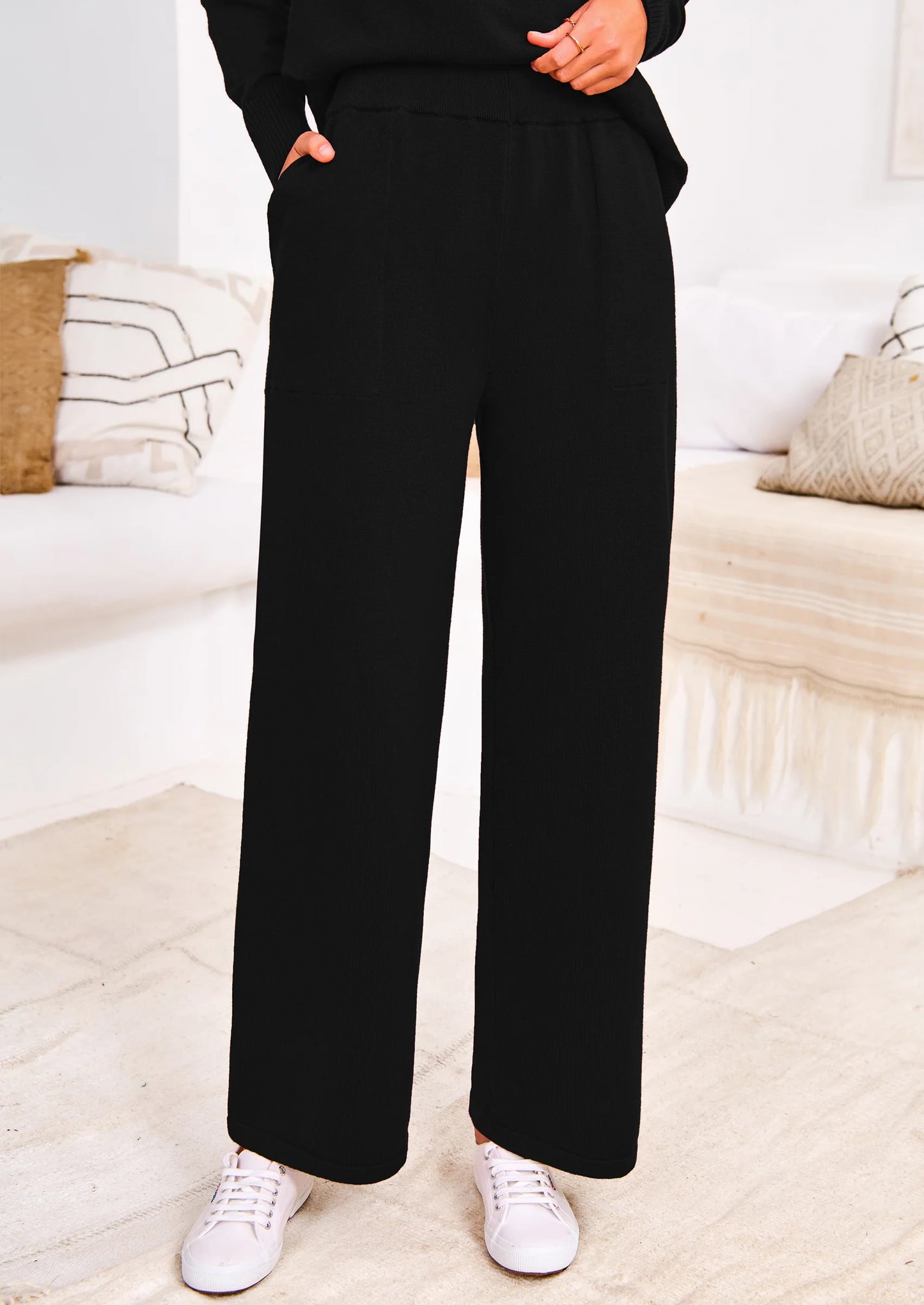 Two Piece Matching Sweater Lounge Sets Knit Long Sleeve Pullover Tops Wide Leg Pants