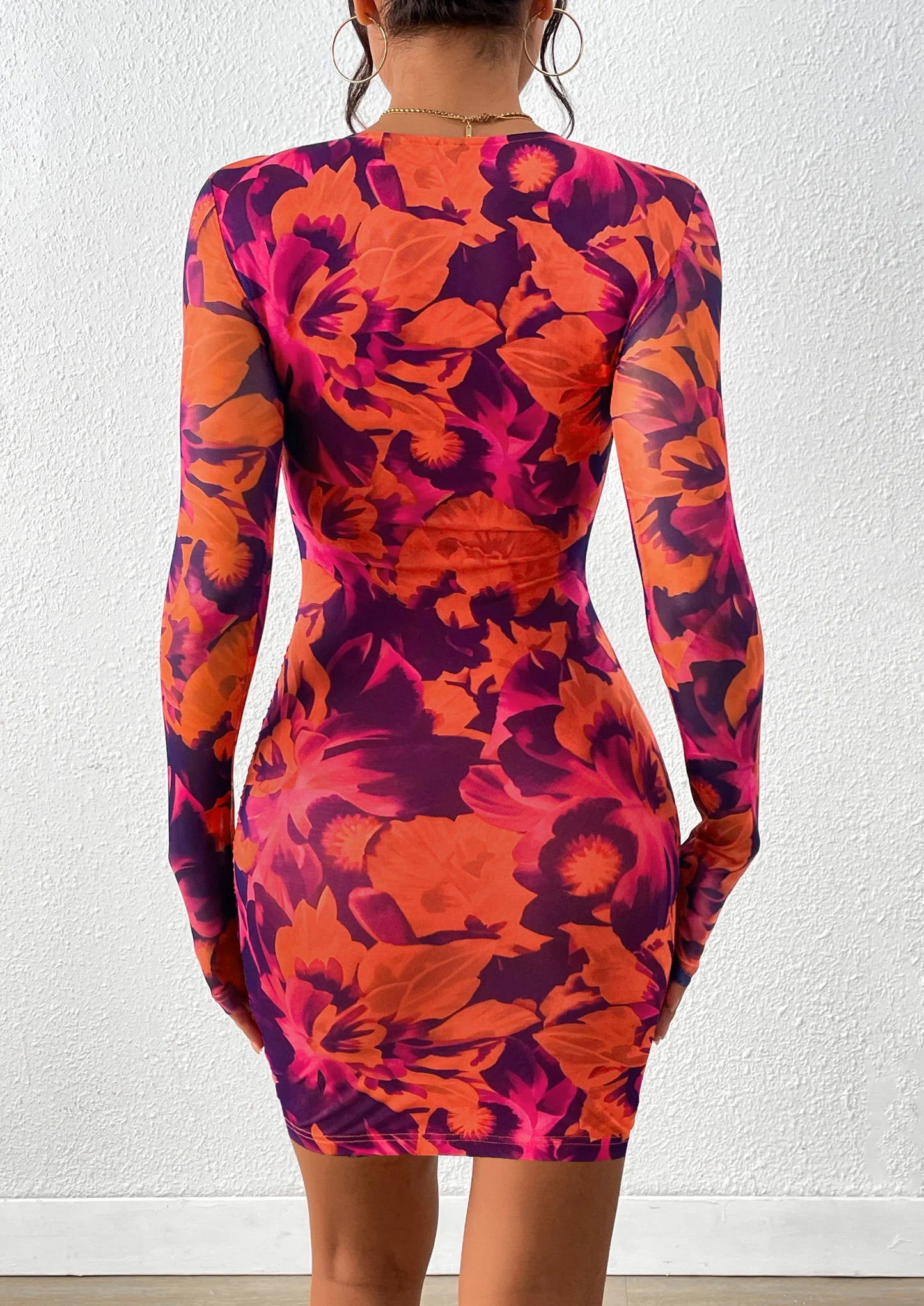 Women's Mini Dress Fall Trendy Tie Dye Print Long Sleeve Club Party Homecoming Casual Bodycon Dresses