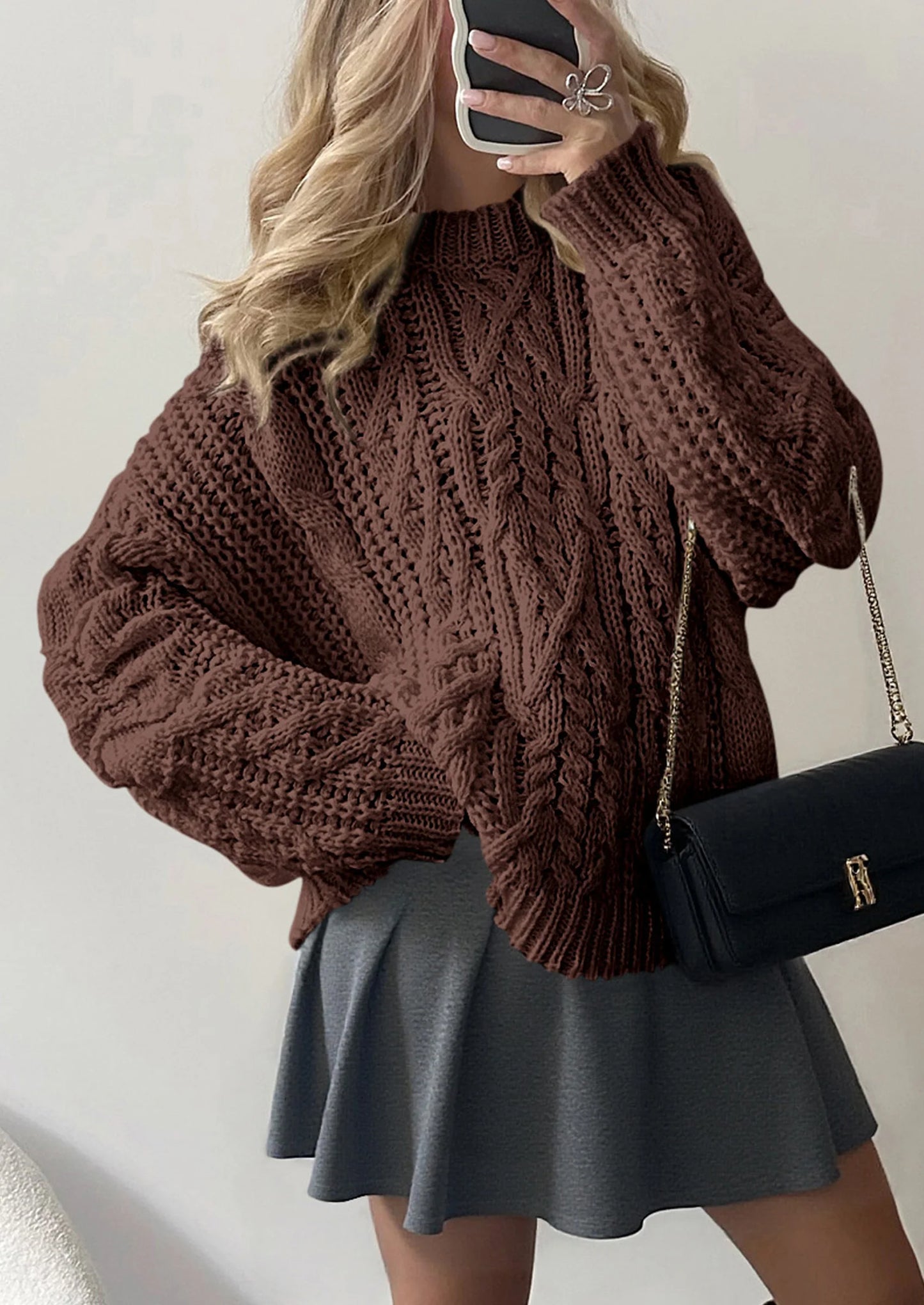 Women's Oversized Fall Sweaters Casual Long Sleeve Crewneck Chunky Cable Knit Pullover Tops Winter Clothes