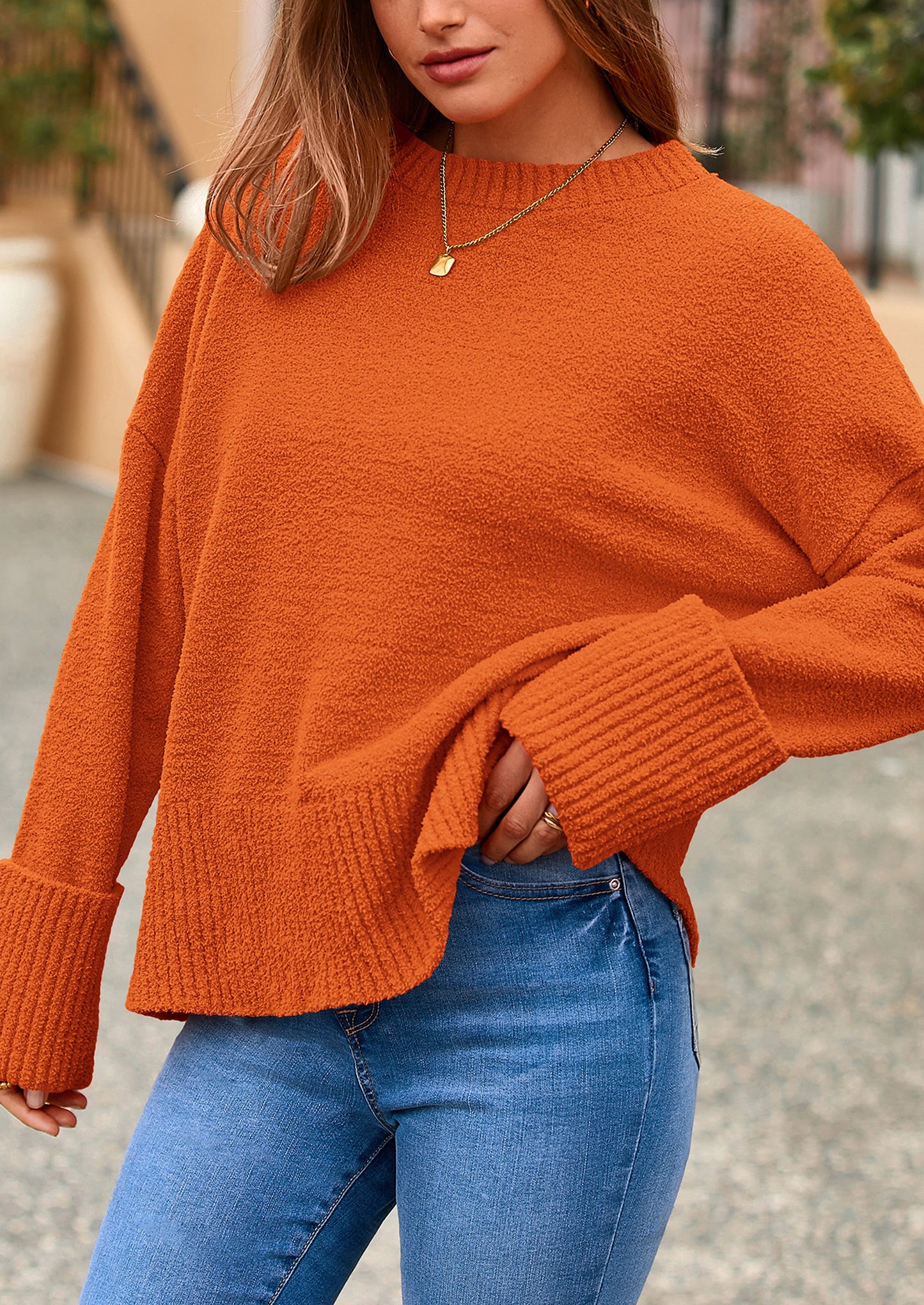 Women's Fall Oversized Sweaters Casual Crewneck Pullover Long Sleeve Fuzzy Chunky Knit Tops Blouse