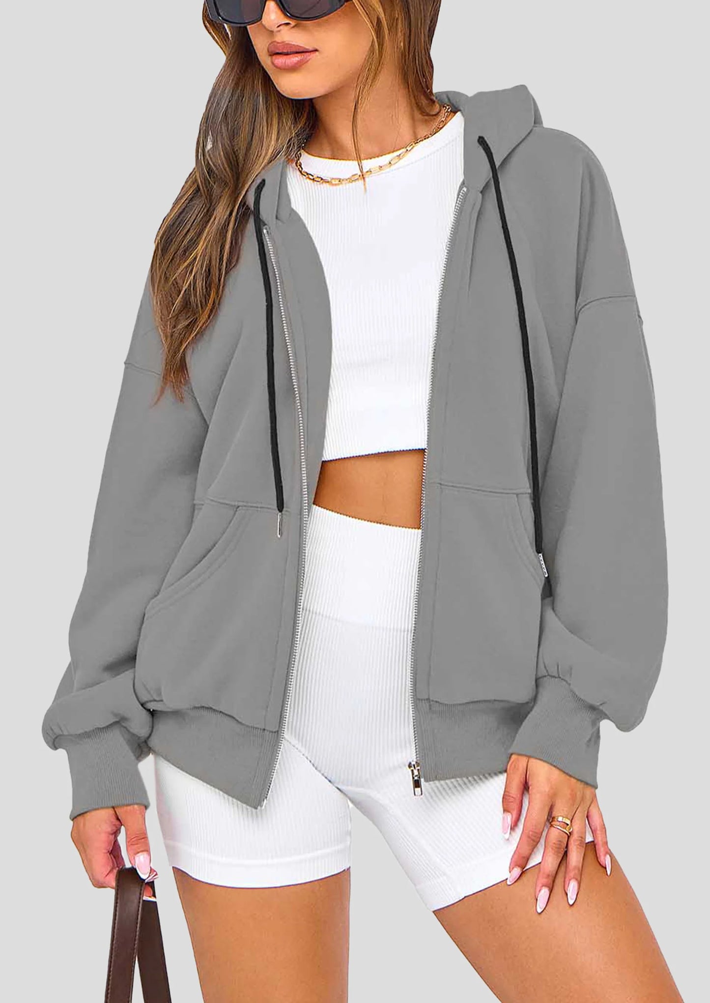 Women's Fall Oversized Hoodies Sweatshirt Long Sleeve Zip Up Pockets Loose Fit Y2K Winter Jackets Coat