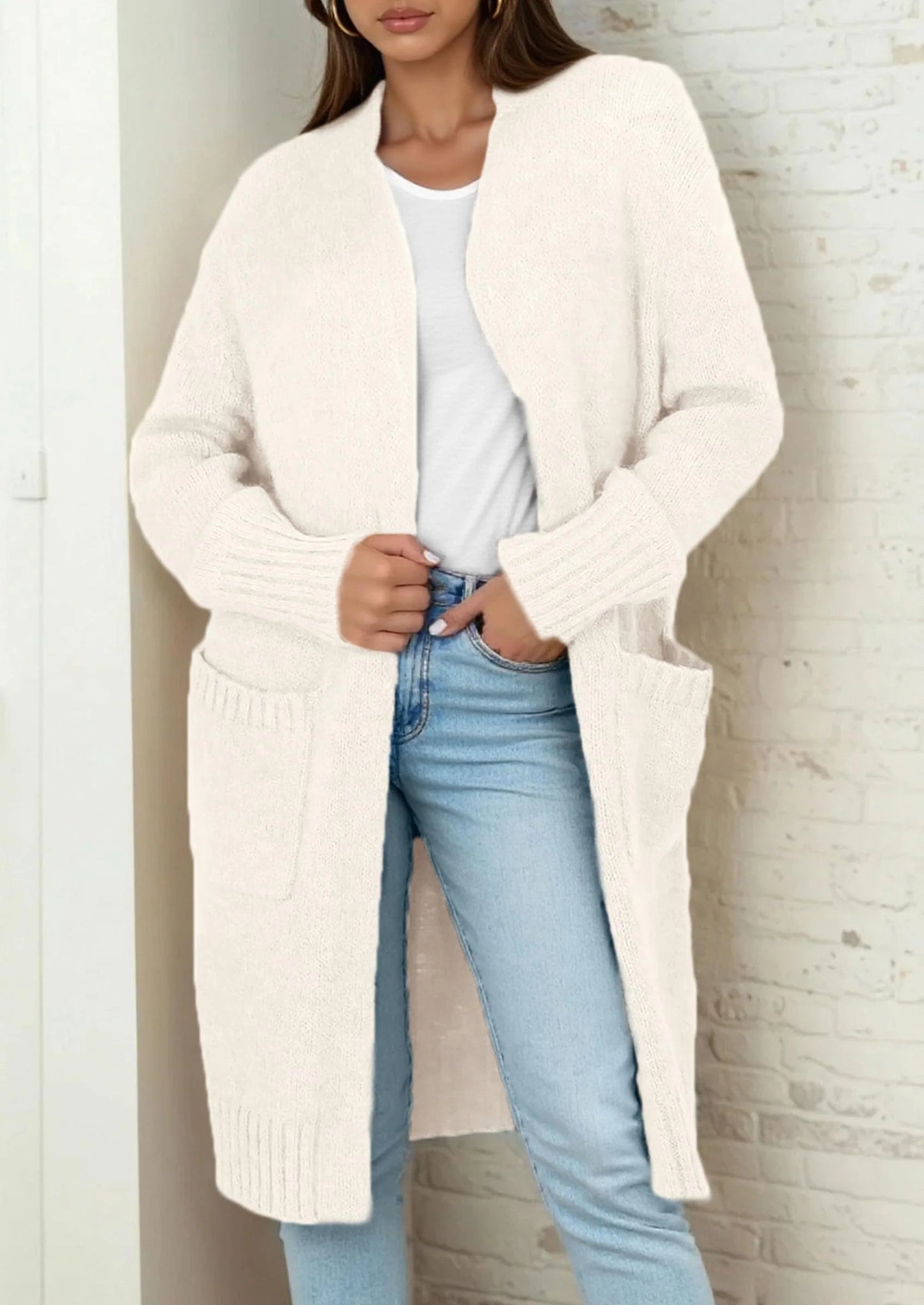 Fall Long Sleeve Cardigan Sweaters for Women Trendy Winter Open Front Loose Knitted Cardigans with Pockets