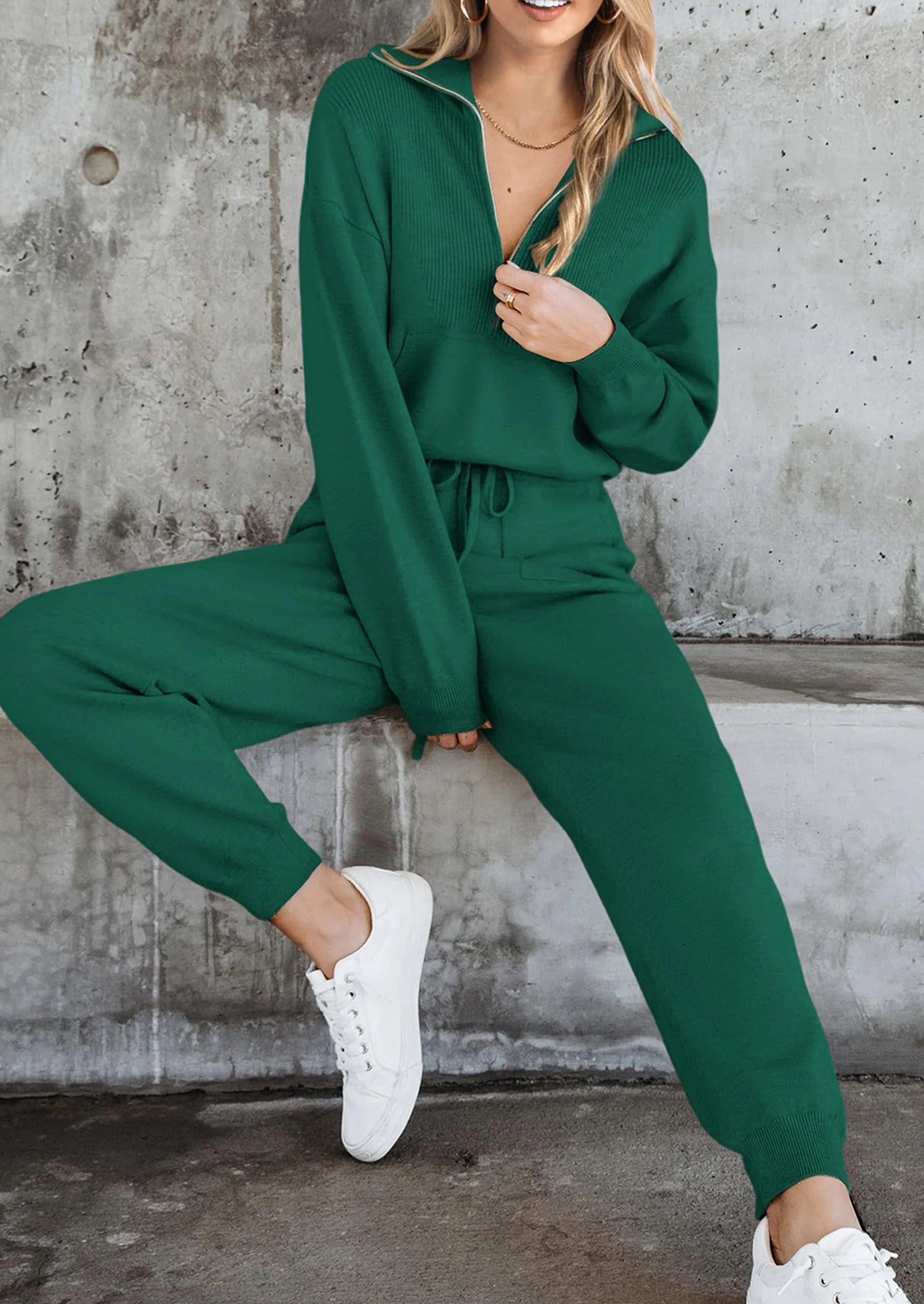 Women's 2 Piece Sweater Set Pullover Zip Up Sweatshirt Jogger Sweatpants Tracksuit Casual Outfit