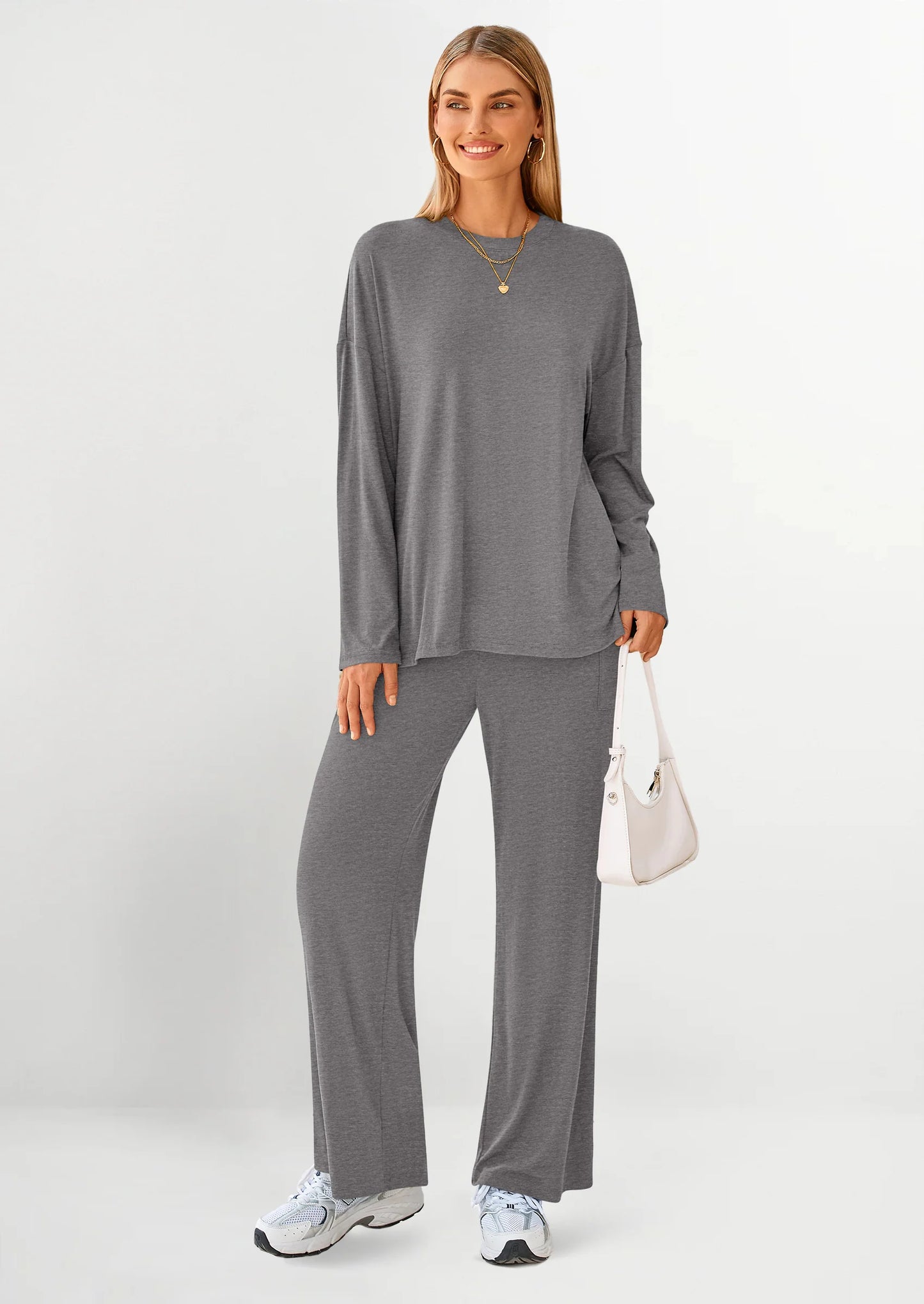 Women's Two Piece Lounge Sets Matching Long Sleeve Shirts Wide Leg Pants Tracksuits Travel Outfits Fall Clothes