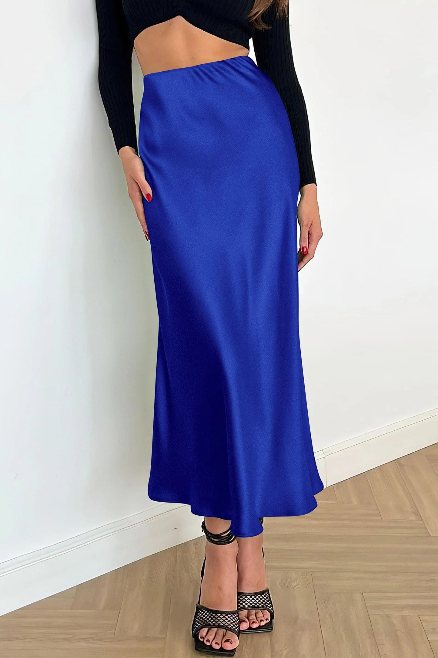 Women's Satin Skirts Dressy Casual Fall High Waisted Cocktail Wedding Flowy Elegant A Line Midi Skirt