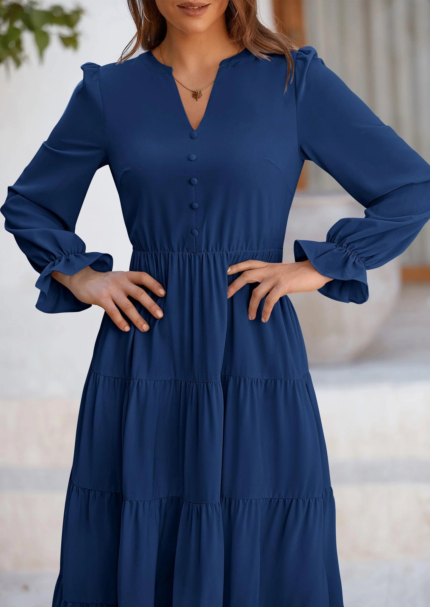 Women Fall Long Sleeve Smocked Maxi Dress Casual Square Neck Swiss Dot Tiered Ruffle Flowy Spring Pocket Dresses