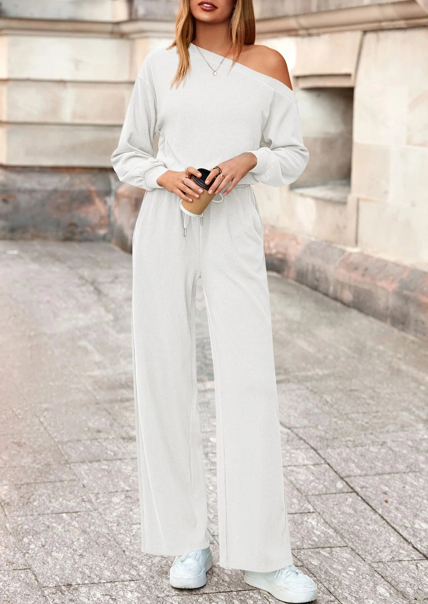 Long Sleeve Jumpsuit For Women Dressy Off Shoulder One Piece Loose Wide Leg Jumpsuits Casual Flowy Romper
