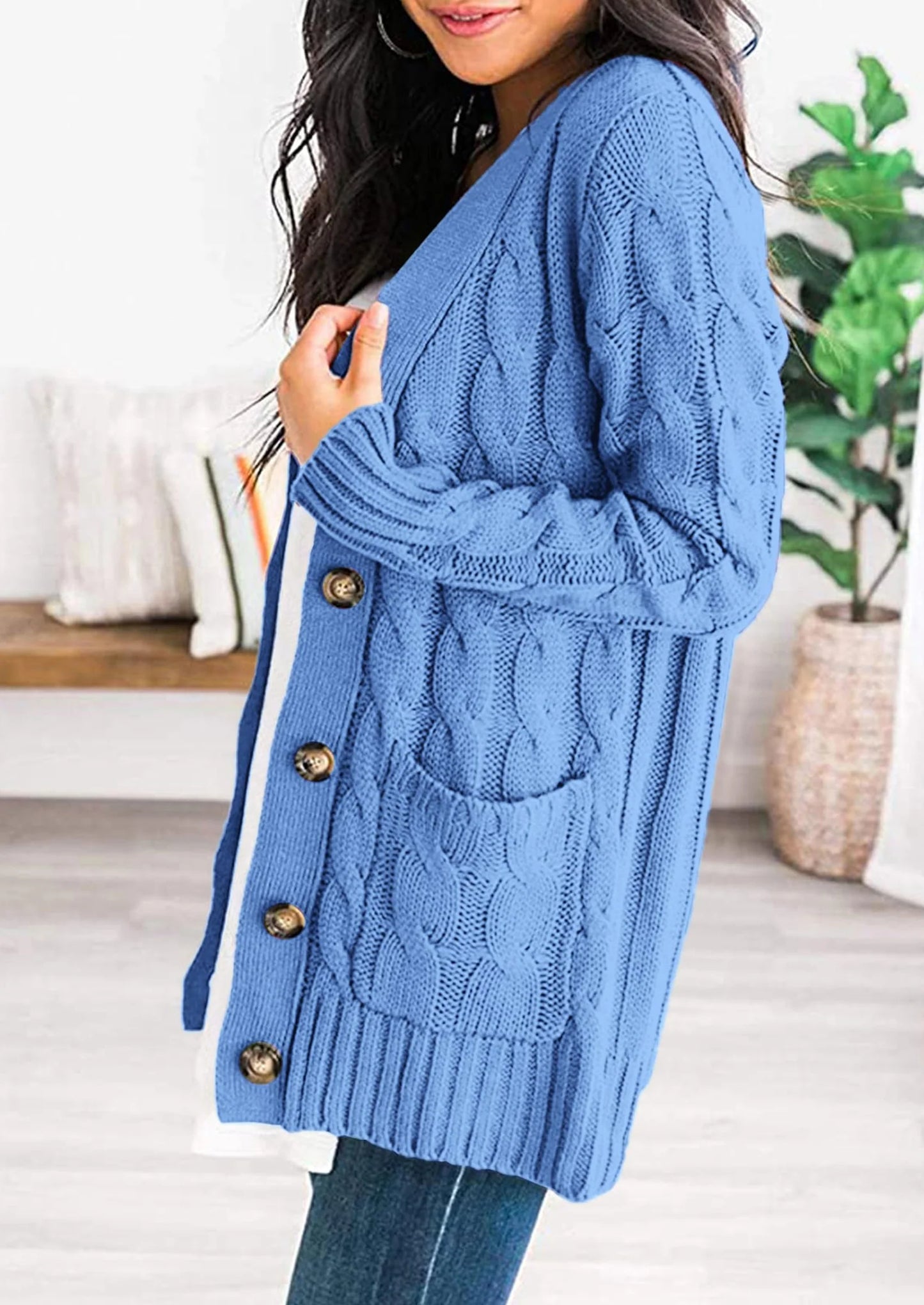 Women's Open Front Cardigan Sweaters Fall Fashion Button Down Cable Knit Chunky Winter Outerwear Coats