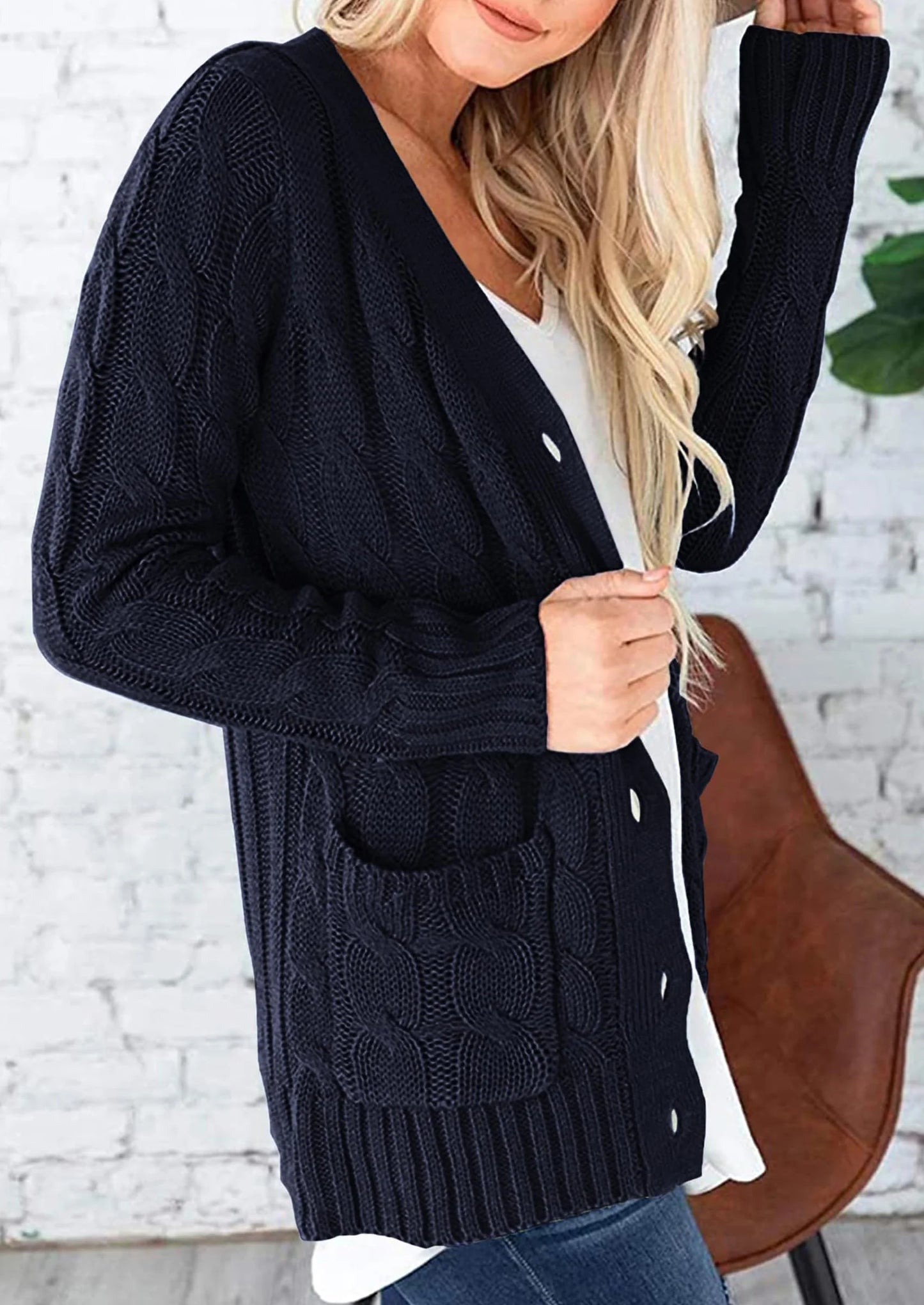 Women's Open Front Cardigan Sweaters Fall Fashion Button Down Cable Knit Chunky Winter Outerwear Coats