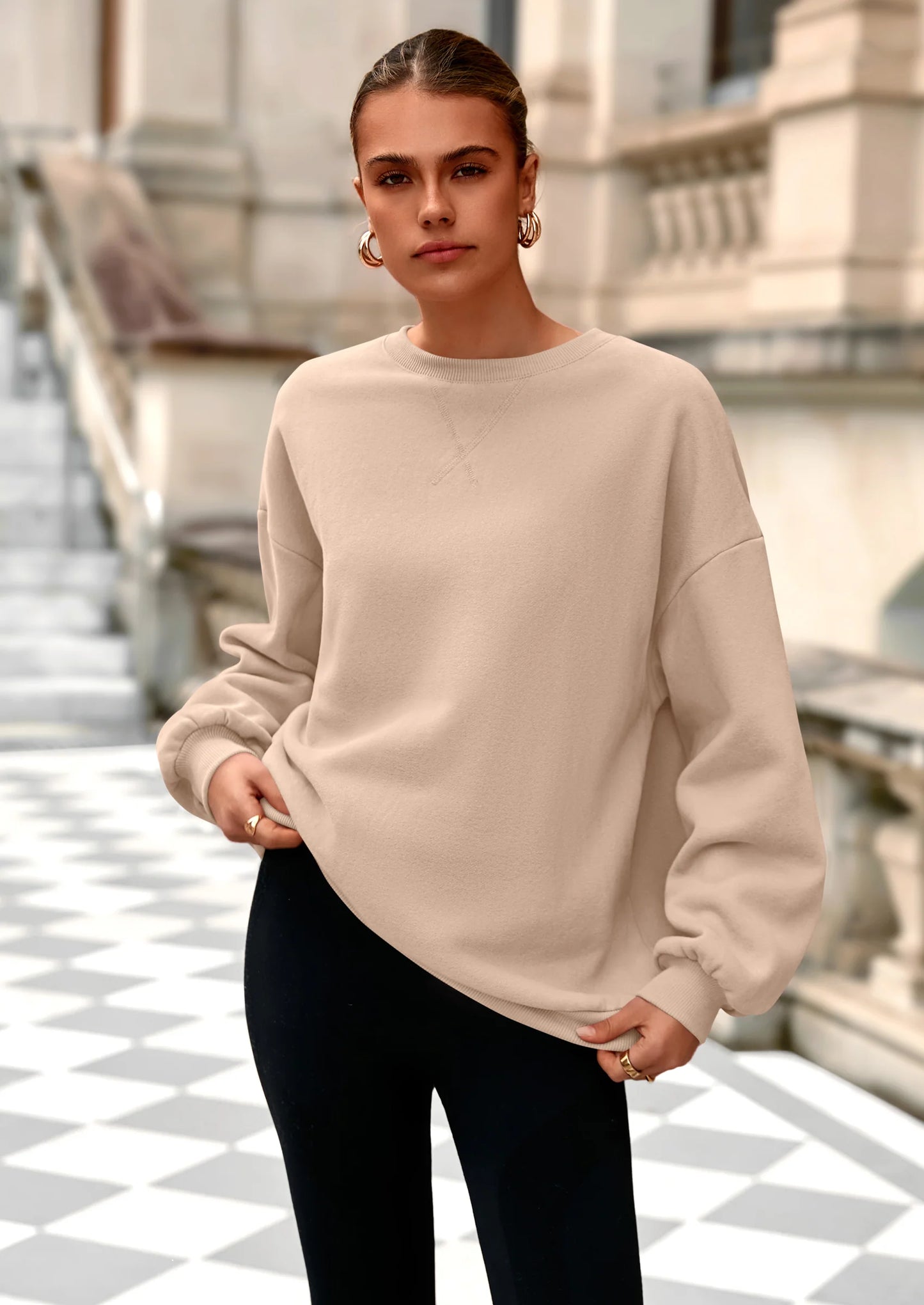 Oversized Sweatshirt for Women Fall Outfits Crewneck Long Sleeve Tops Fleece Pullover Winter Clothing