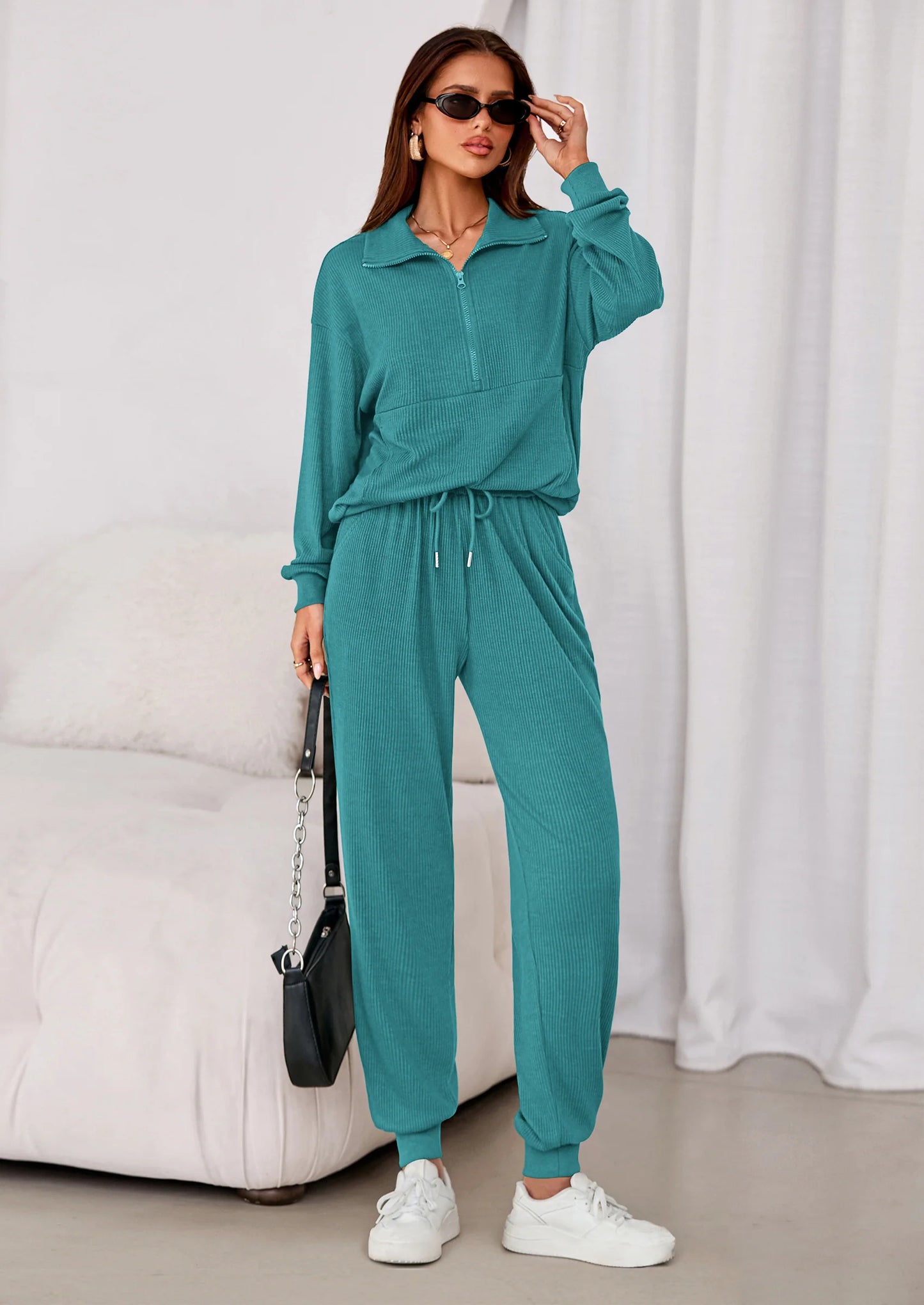 Women's Fall 2 Piece Lounge Sets Zip Up Sweatshirt Jogger Pants Sweat Track Suits Travel Outfit Winter Clothing