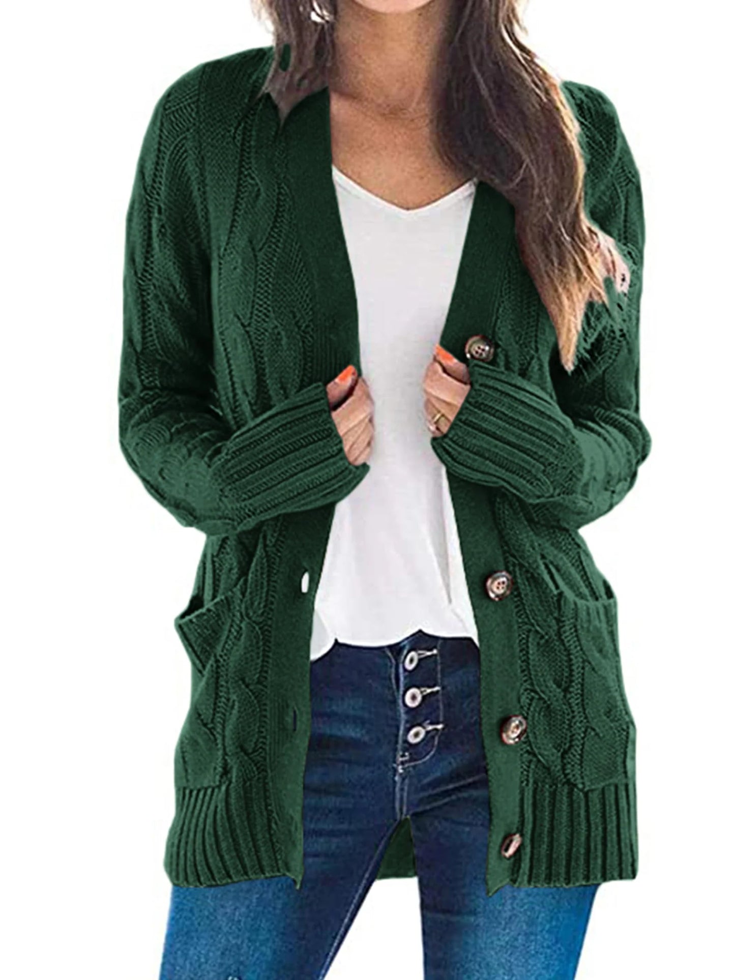 Women's Open Front Cardigan Sweaters Fall Fashion Button Down Cable Knit Chunky Winter Outerwear Coats