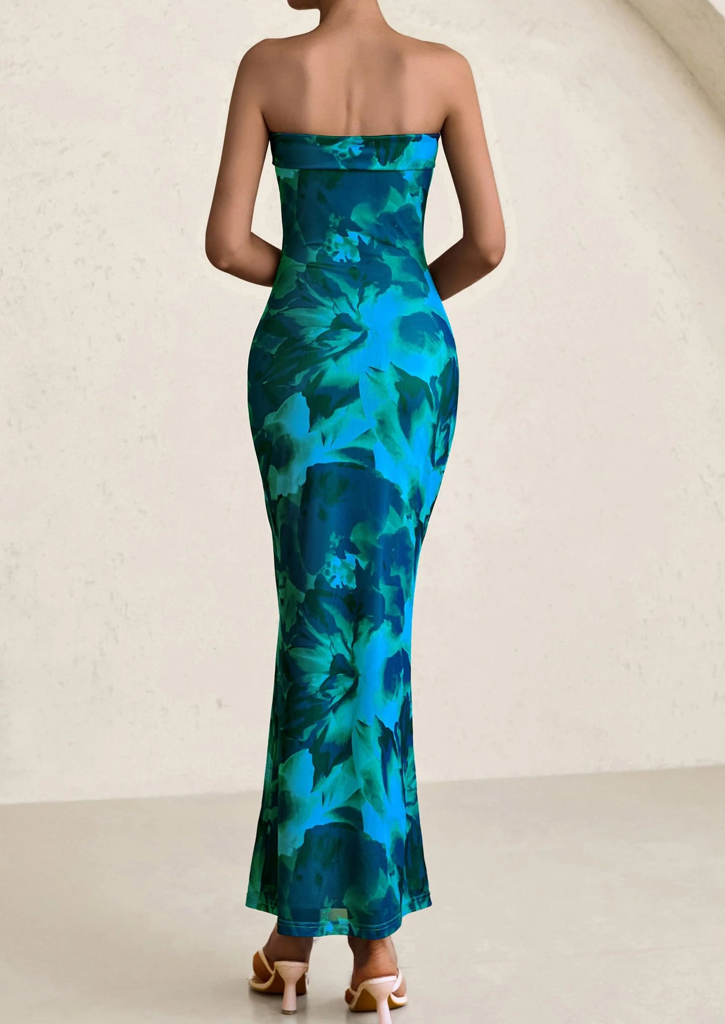 Womens Printed Tube Maxi Dress Strapless Bodycon Sleeveless Night Out Long Dresses
