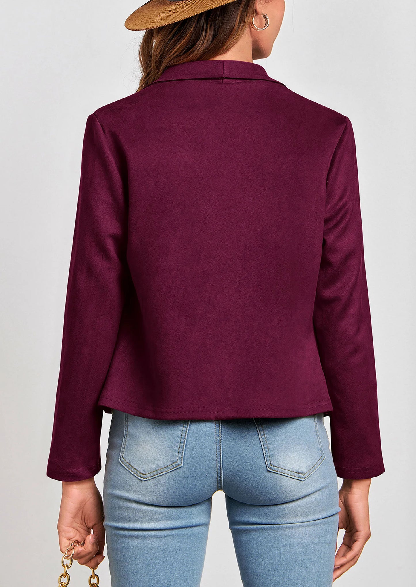 Women's Faux Suede Jackets Fashion Fall Clothes Long Sleeve Open Front Cropped Coat Outwear