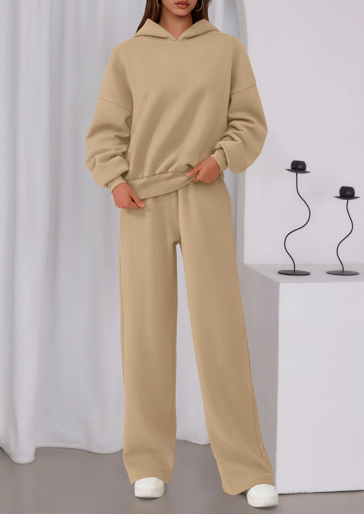 Womens Sweatsuits 2 Piece Set Casual Winter Long Sleeve Hoodie Loose Wide Leg Sweatpants Fall Tracksuit