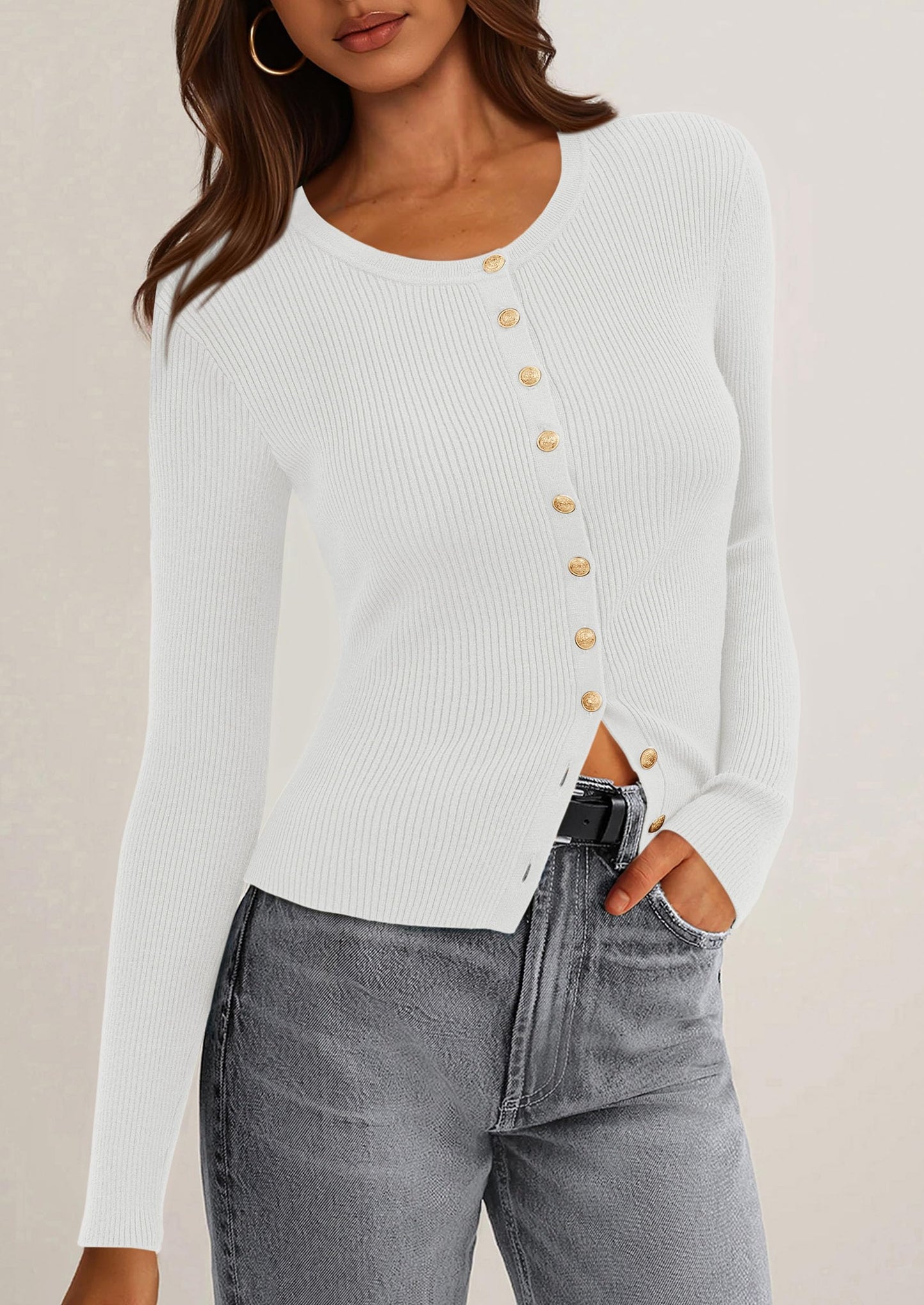 Womens Fall Cardigan Sweaters Lightweight Long Sleeve Button up Ribbed Knit Tops Winter Fashion Clothes