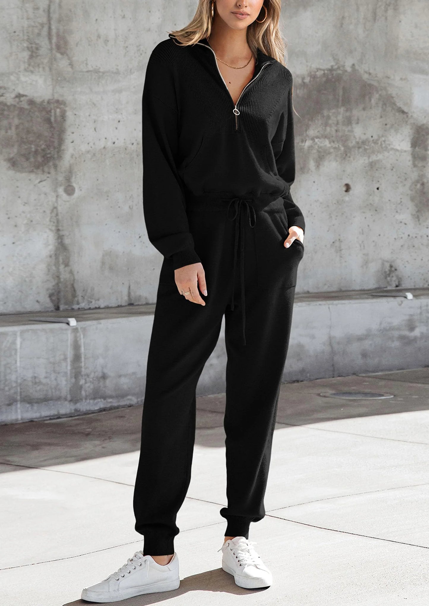 Women's 2 Piece Sweater Set Pullover Zip Up Sweatshirt Jogger Sweatpants Tracksuit Casual Outfit