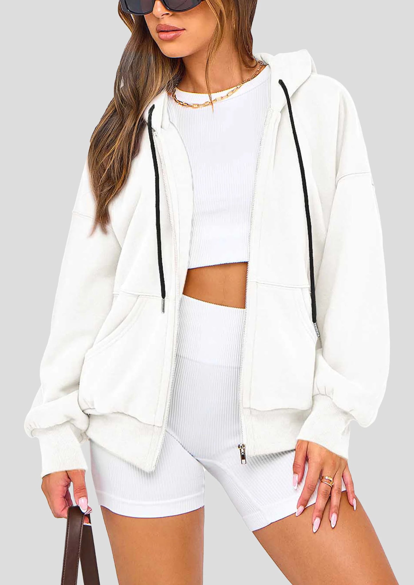Women's Fall Oversized Hoodies Sweatshirt Long Sleeve Zip Up Pockets Loose Fit Y2K Winter Jackets Coat