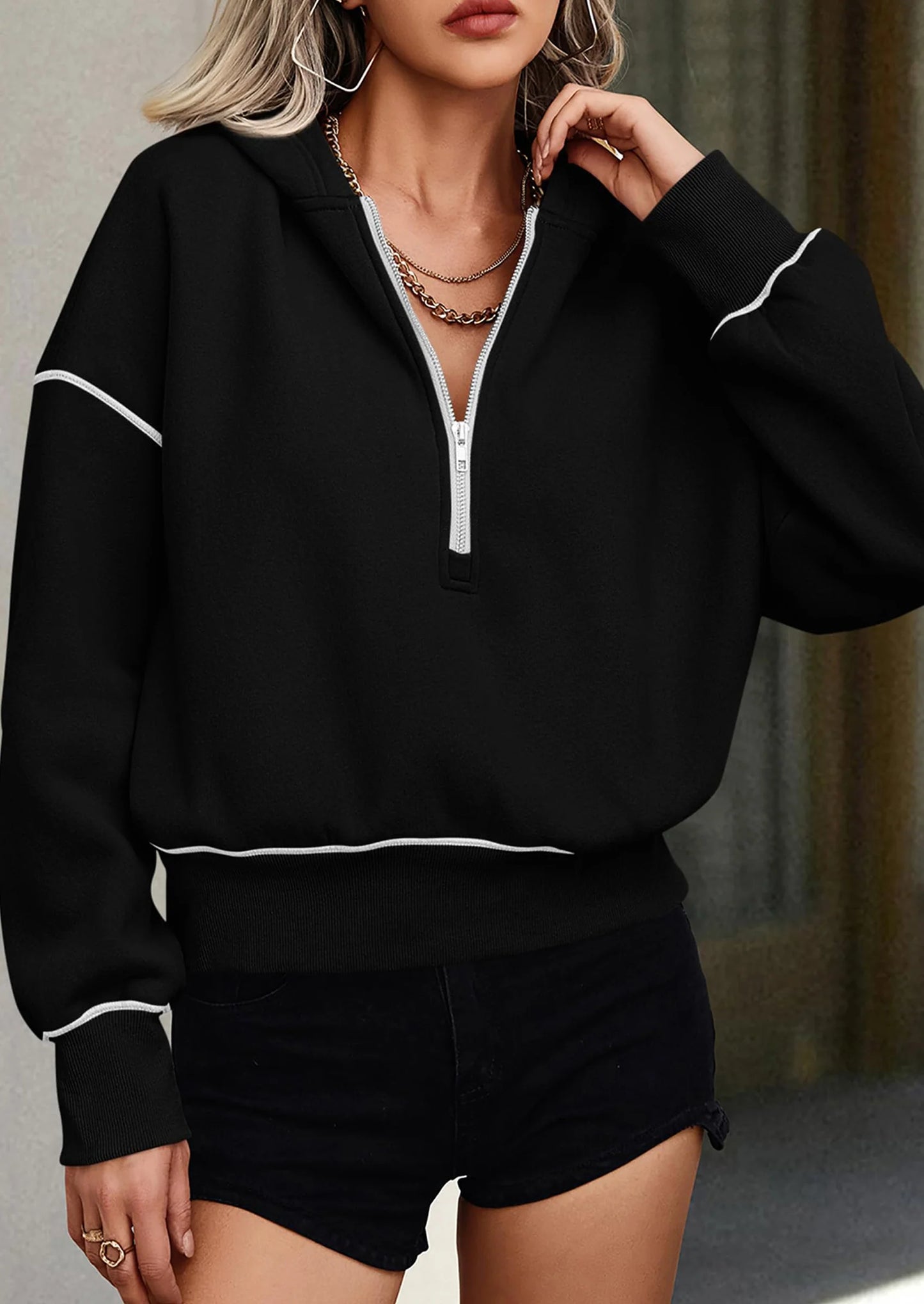 Women's Hooded Sweatshirts Long Sleeve Half Zip Cropped Hoodie Pullover Winter Fashion Clothes