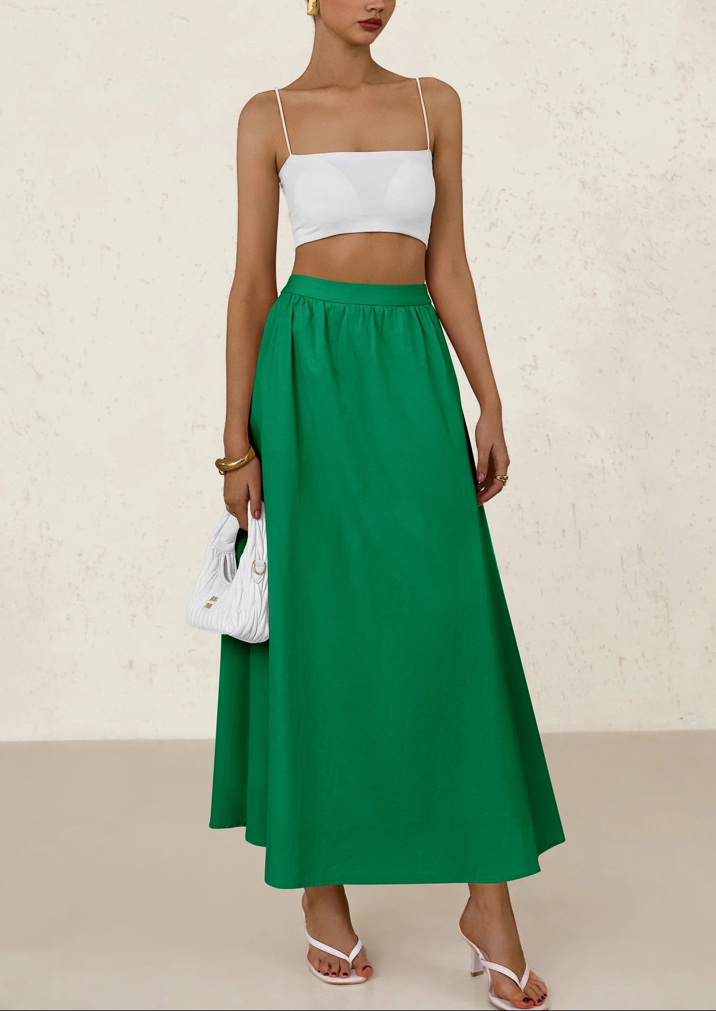 Women's Maxi Skirts Summer Trendy Ruffle High Waisted Casual Long Flowy Skirt with Pockets