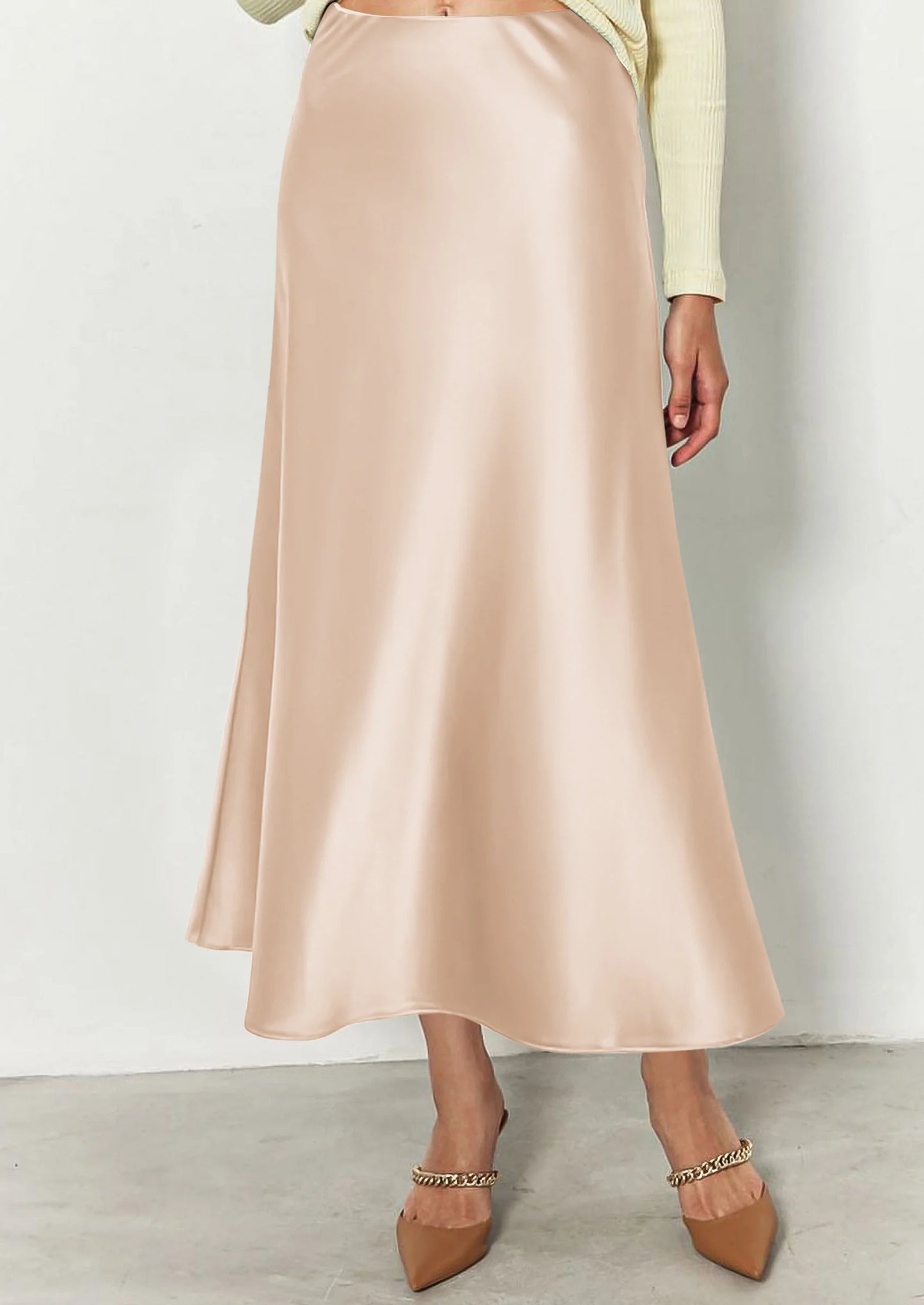 Women's Satin Skirts Dressy Casual Fall High Waisted Cocktail Wedding Flowy Elegant A Line Midi Skirt