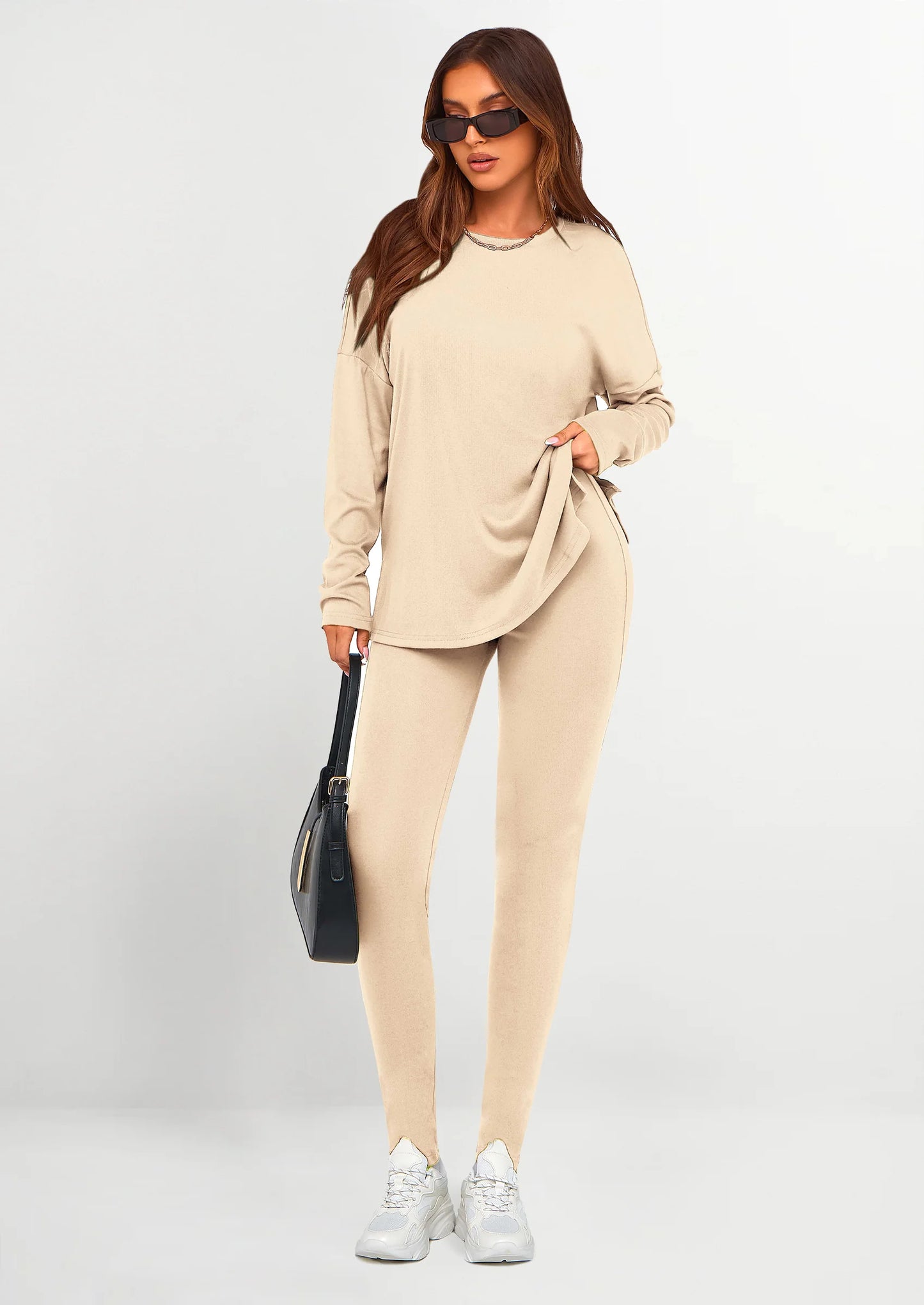 2 Piece Outfits Casual Long Sleeve Tunic Tops Legging Pants Lounge Sets Sweatsuits