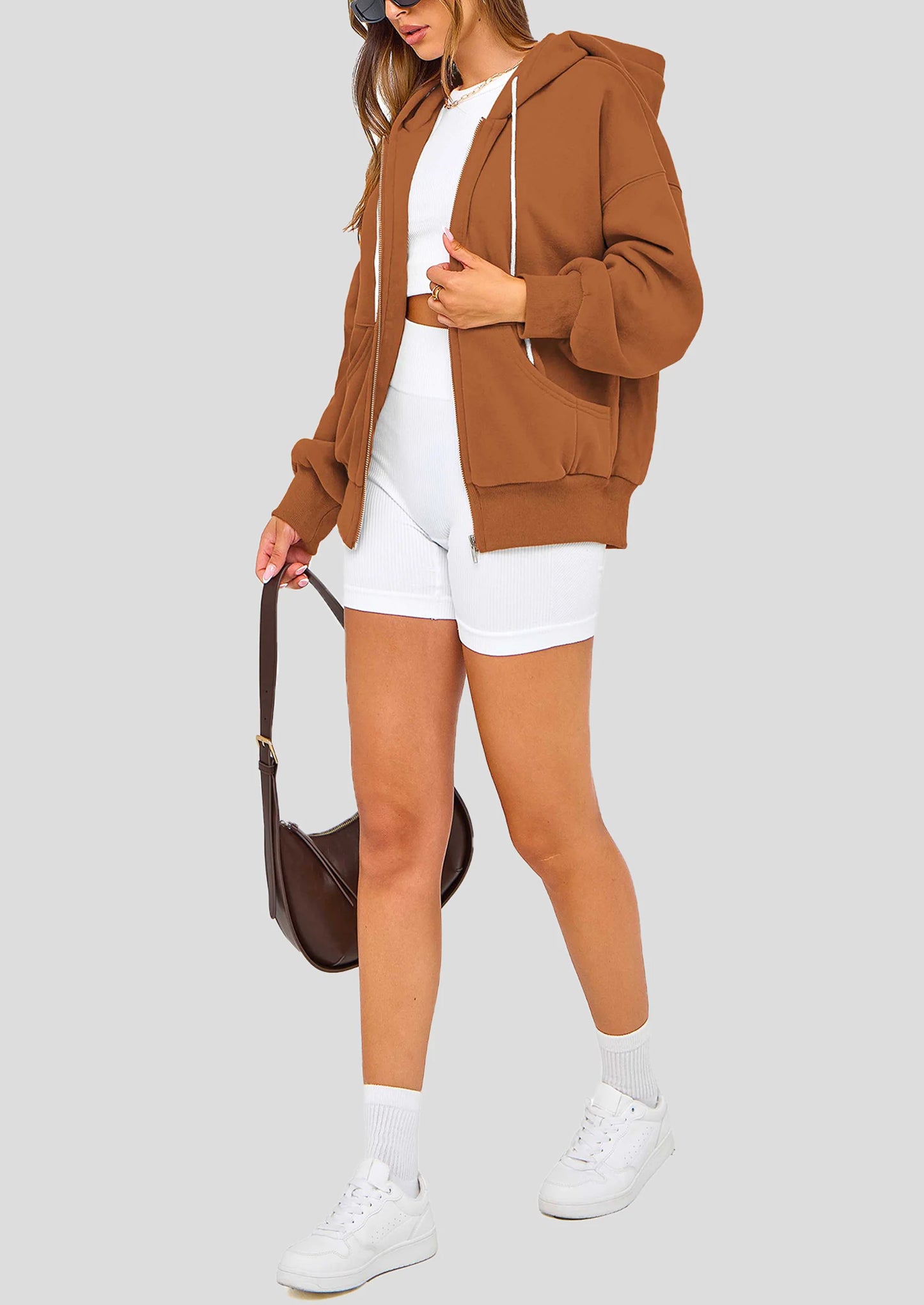 Women's Fall Oversized Hoodies Sweatshirt Long Sleeve Zip Up Pockets Loose Fit Y2K Winter Jackets Coat