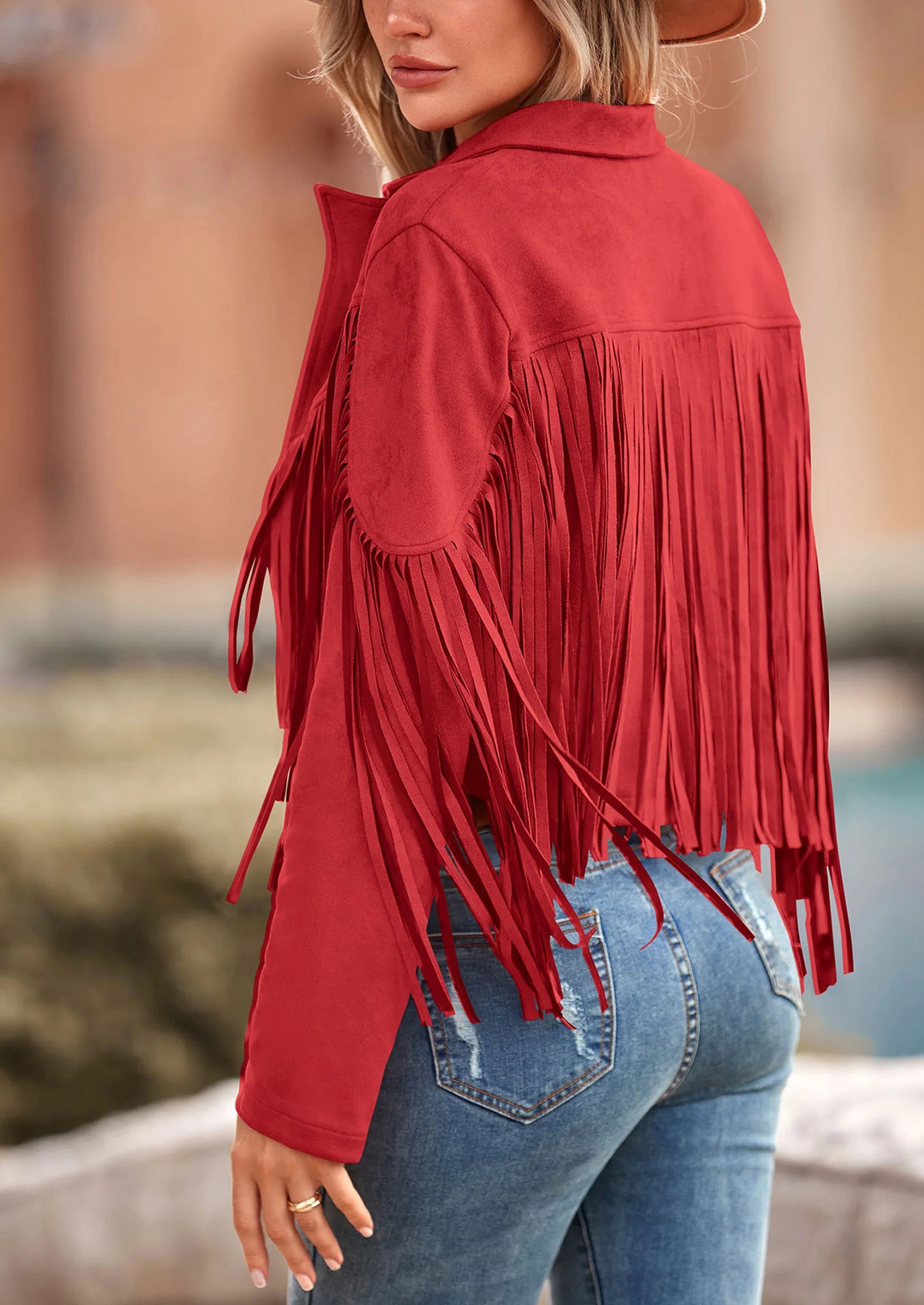 Women's Fringe Faux Suede Leather Jackets Fashion Tassel Motorcycle Cropped Coats
