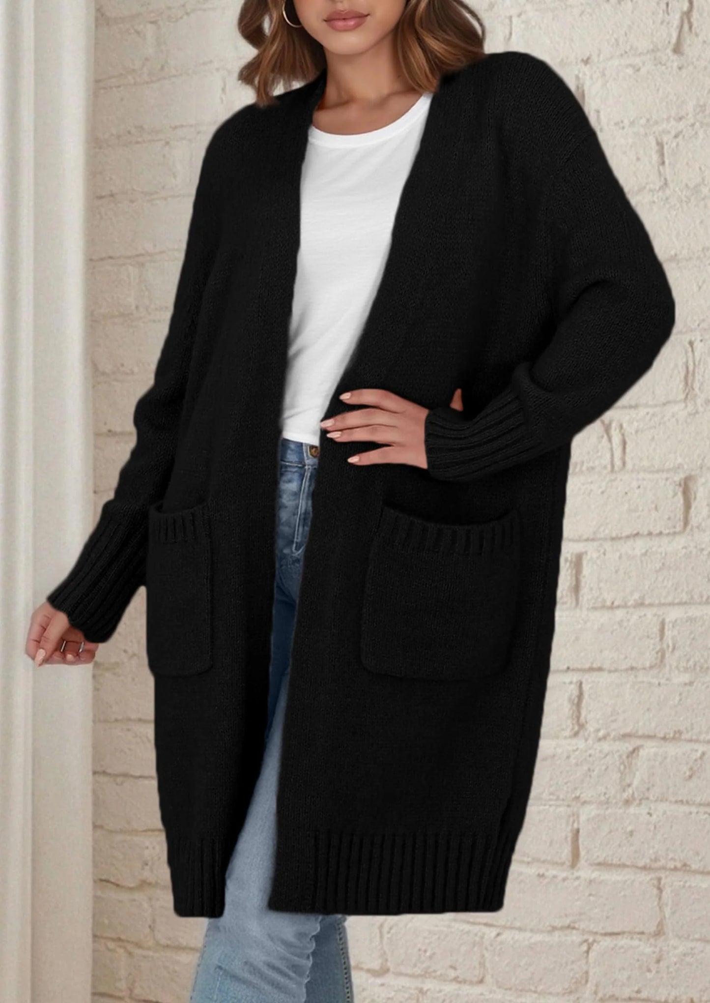 Fall Long Sleeve Cardigan Sweaters for Women Trendy Winter Open Front Loose Knitted Cardigans with Pockets