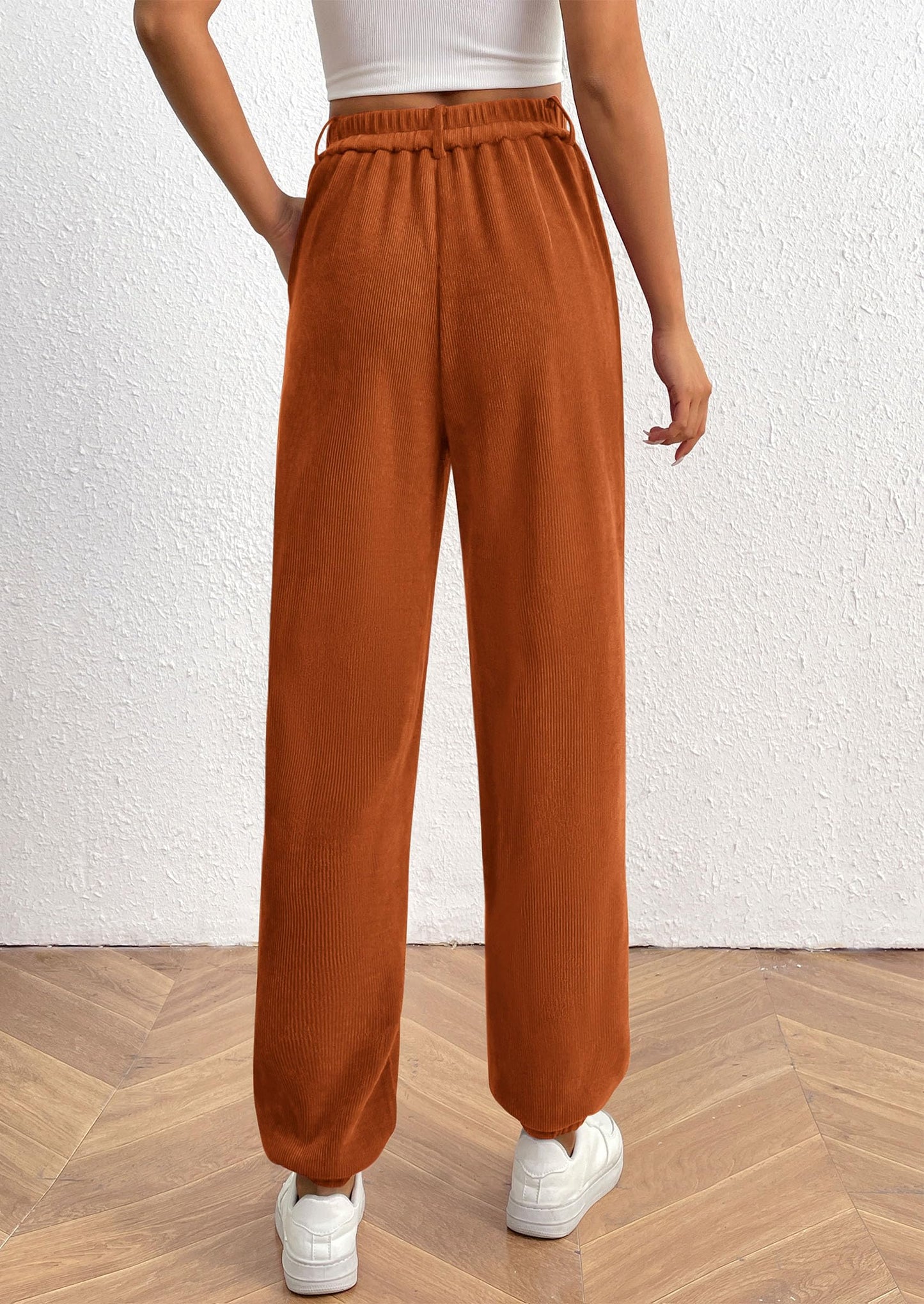 Women's Pants Dressy Casual Fall Elastic High Waisted Work Office Corduroy Trouser Slacks with Pockets
