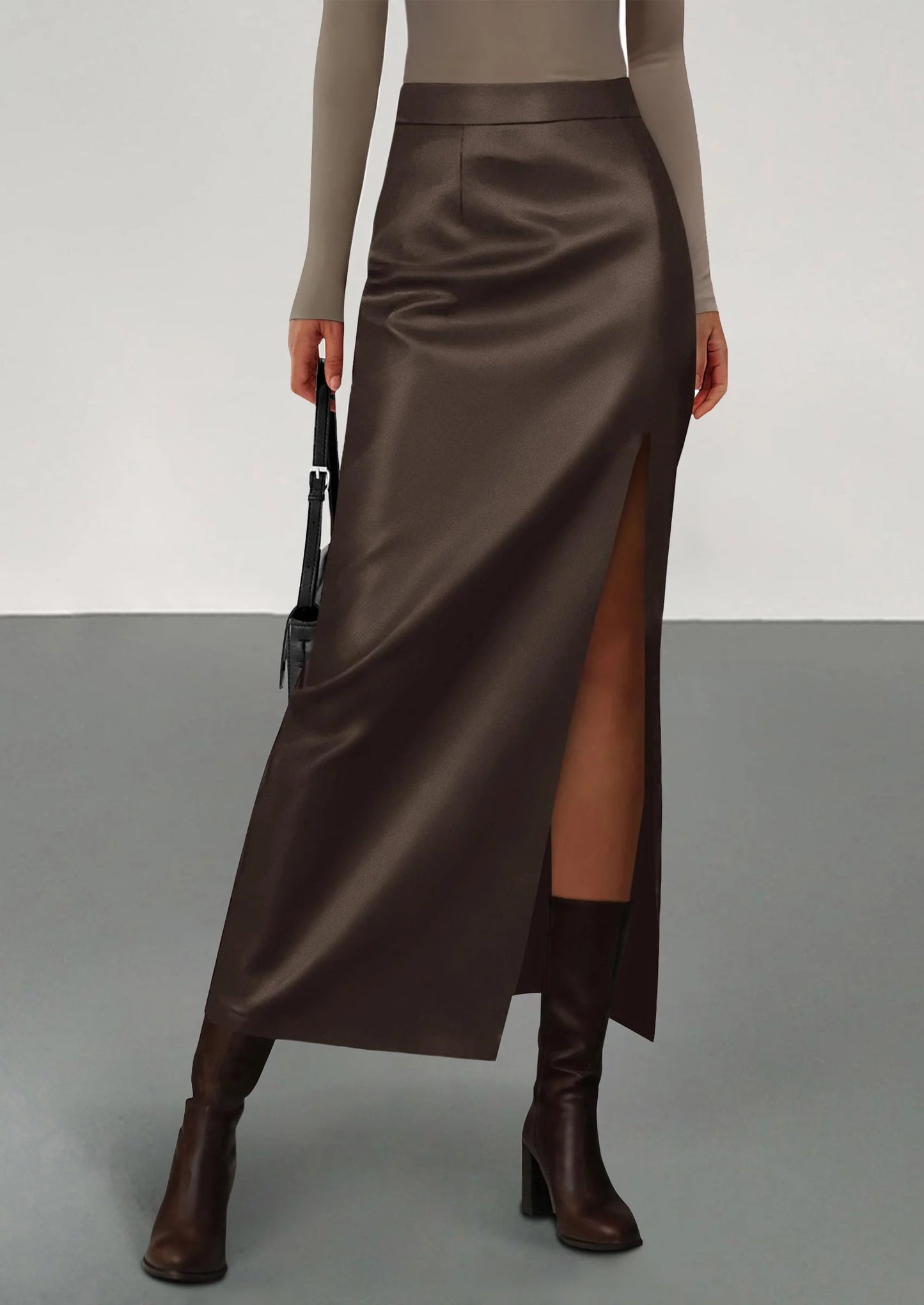 Womens Faux Leather Skirt Fall Bodycon High Waisted Slit Dressy Casual Winter Maxi Long Pencil Skirts