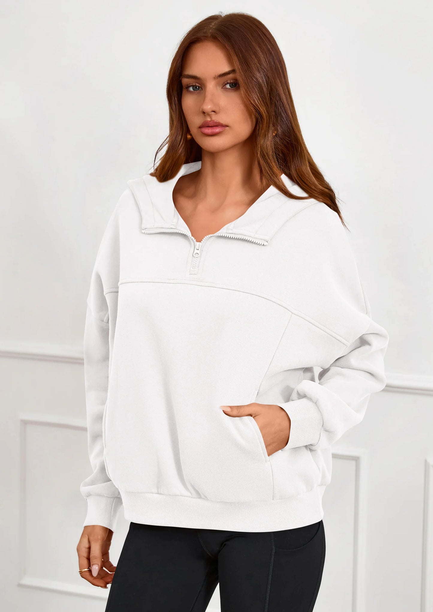 Womens Hoodies Cropped Fleece Sweatshirts Fall Fashion Quarter Zip Pullover Long Sleeve Tops Winter Clothes